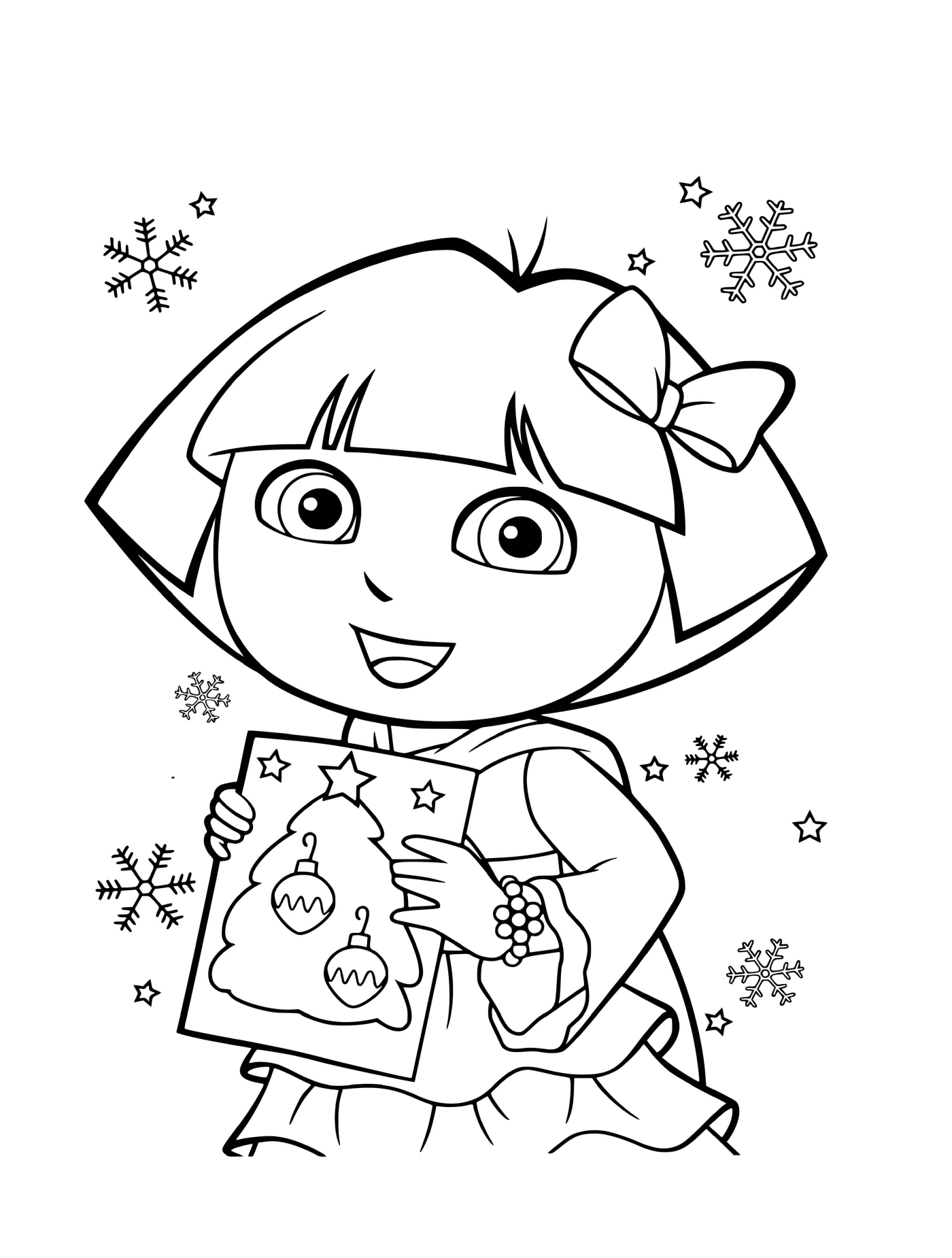   Dora prépare une carte de Noël pendant les fêtes 