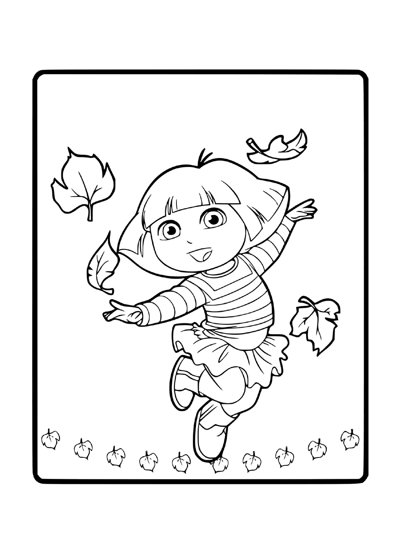   Dora s'amuse avec les feuilles d'automne 
