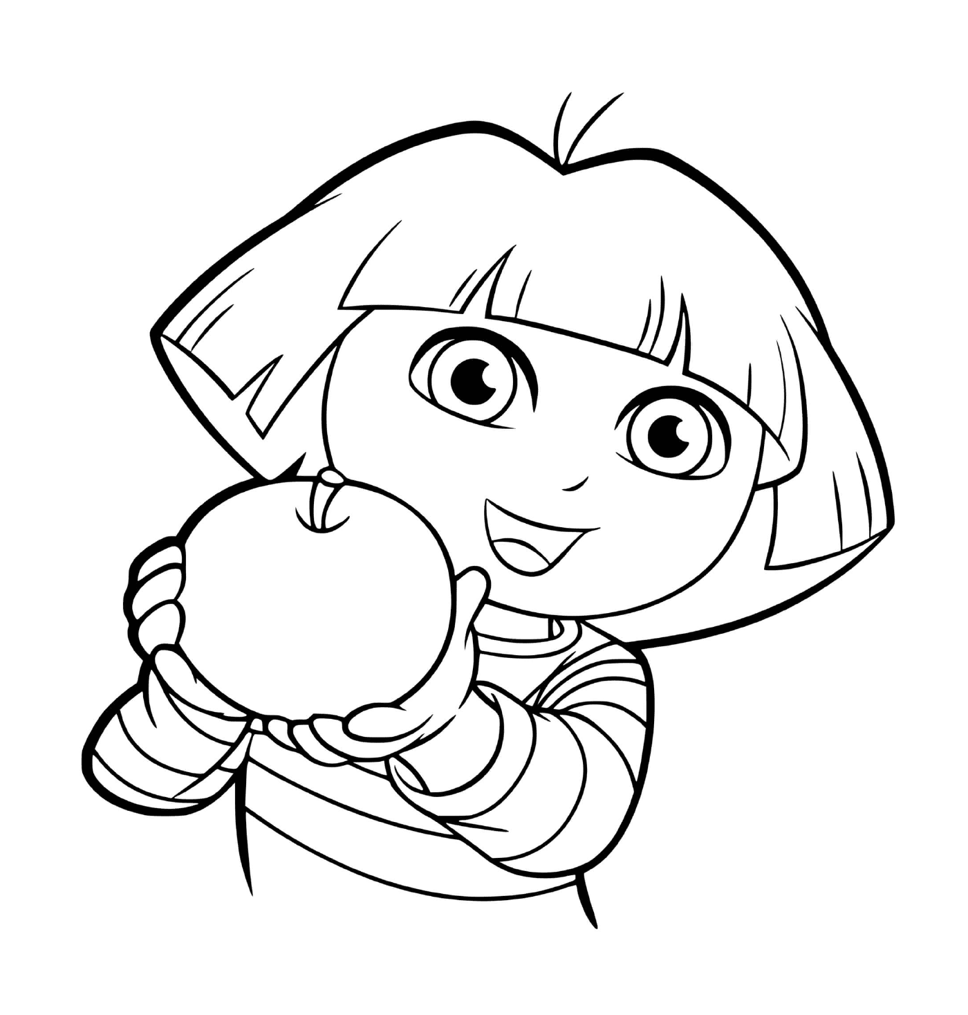   Dora adore manger des pommes avec appétit 