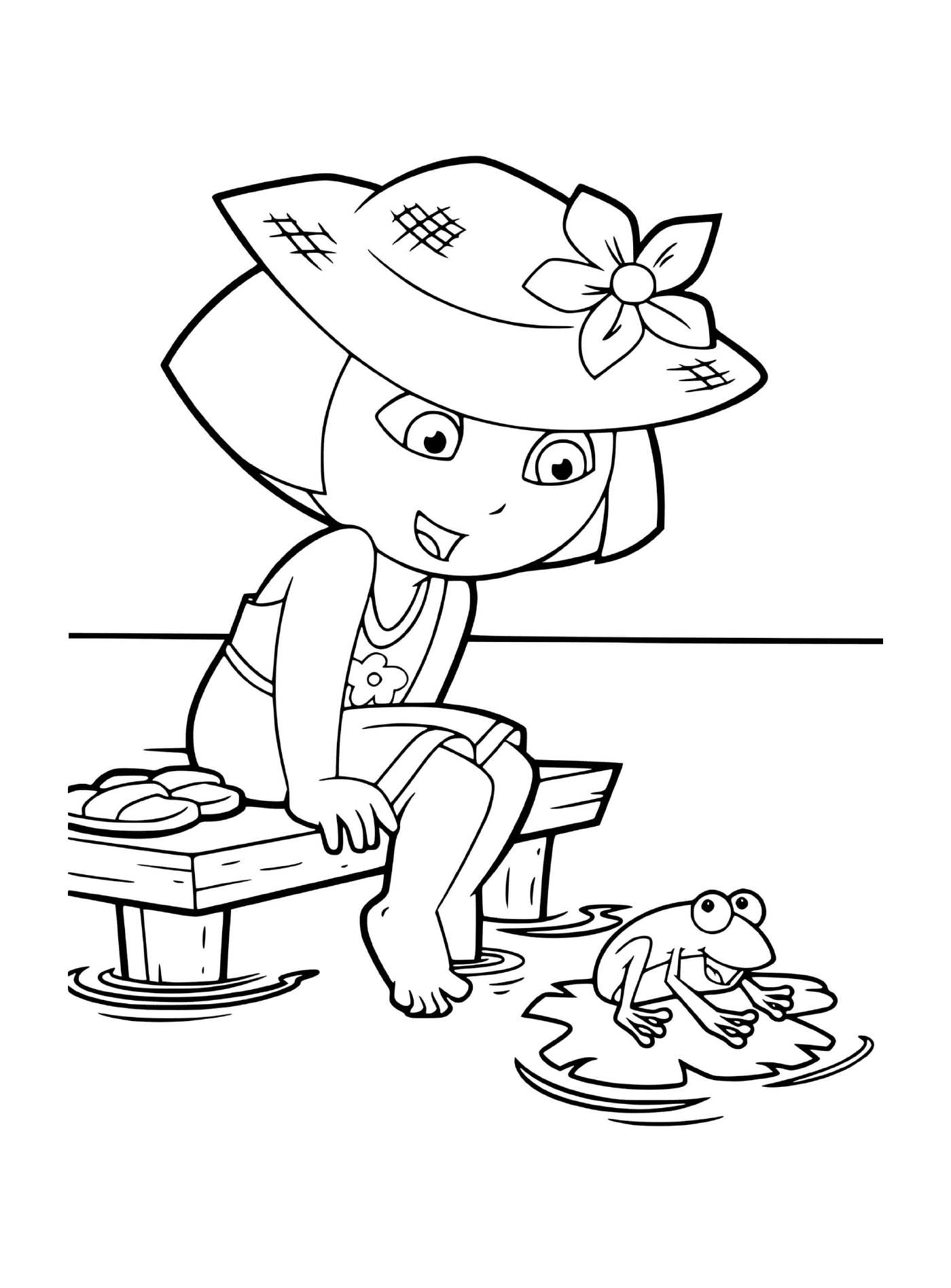  Dora fait du camping près du lac avec une grenouille 
