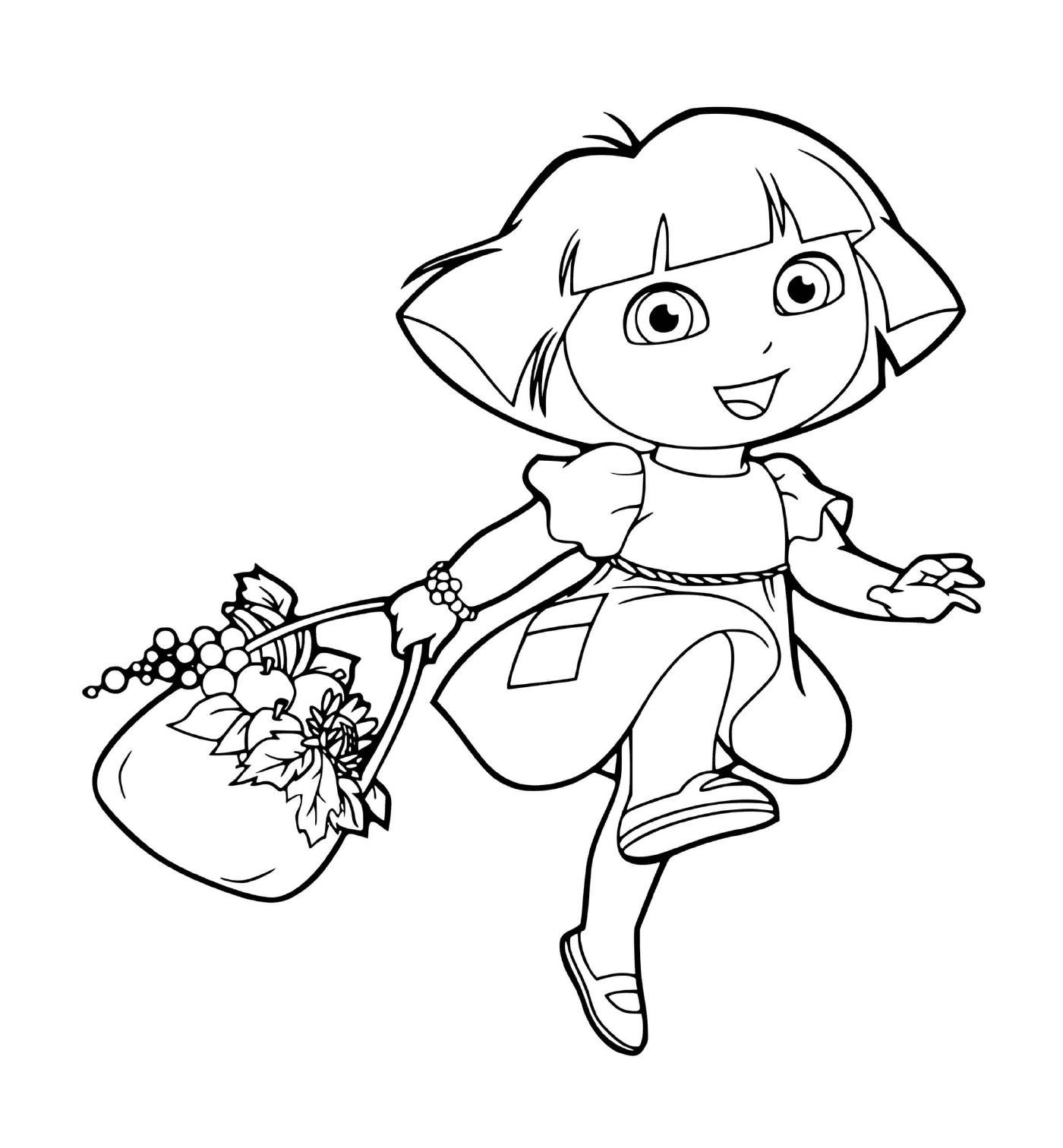   Dora récolte des fruits et légumes avec soin 