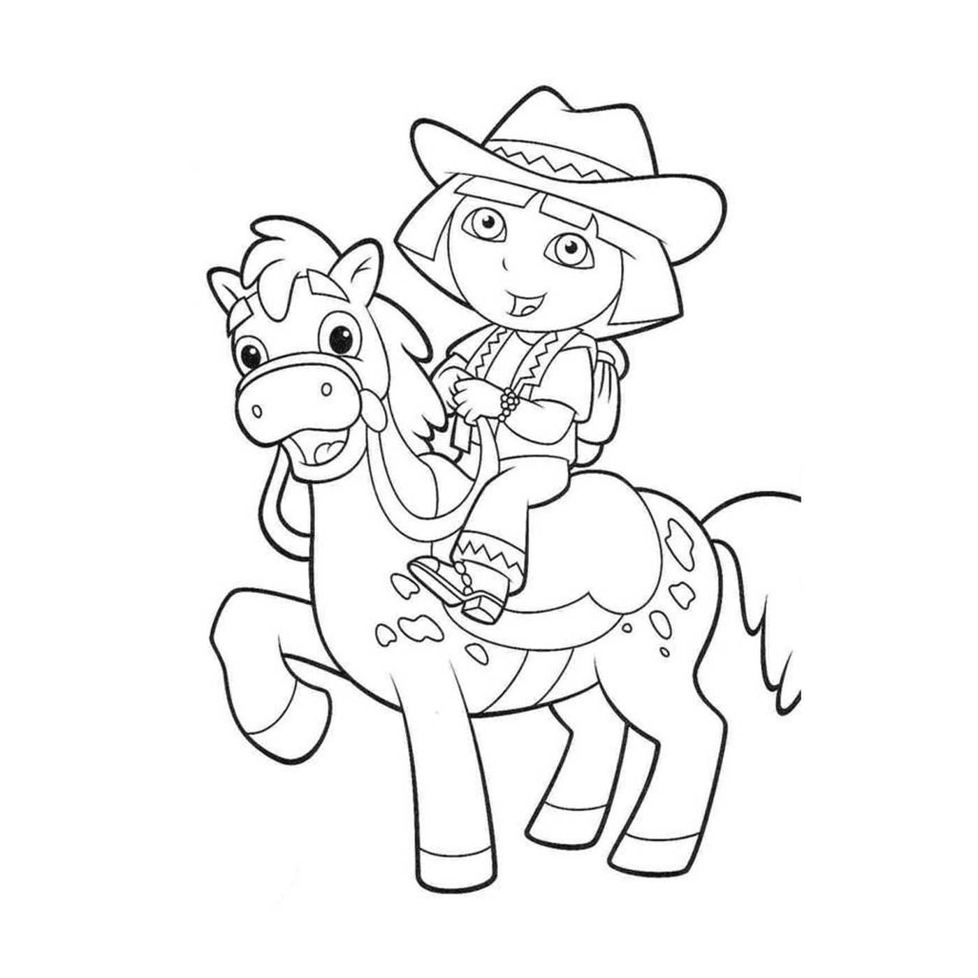   Dora fait de l'équitation sur un cheval 
