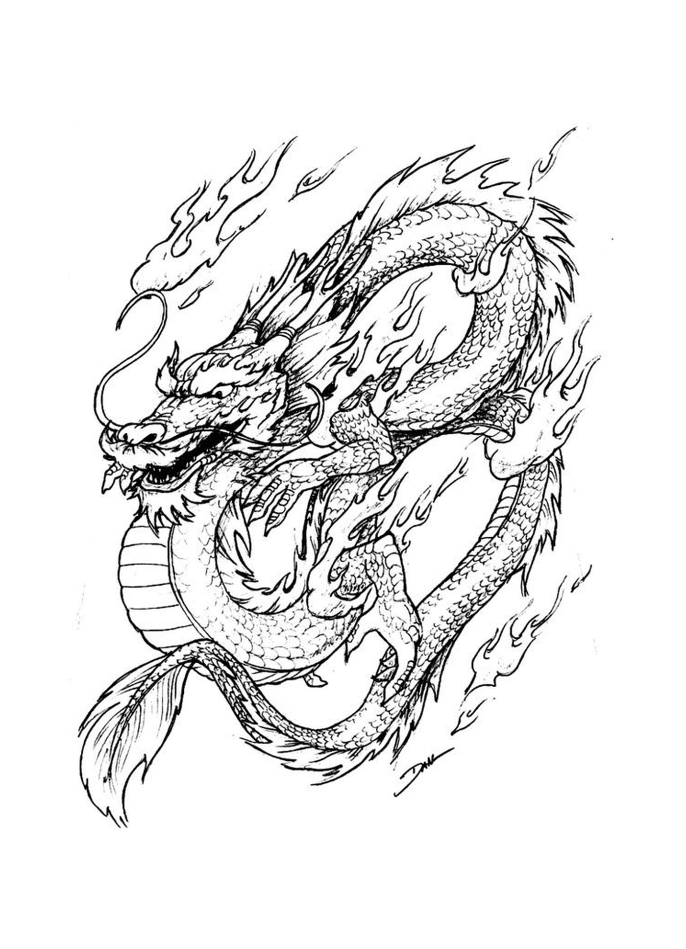   Dragon oriental enflammé, symbole de force et de passion 