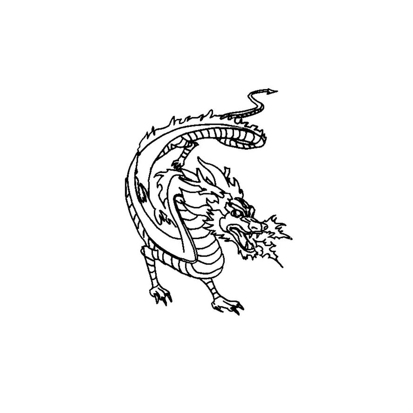   Dragon de feu avec une longue queue 