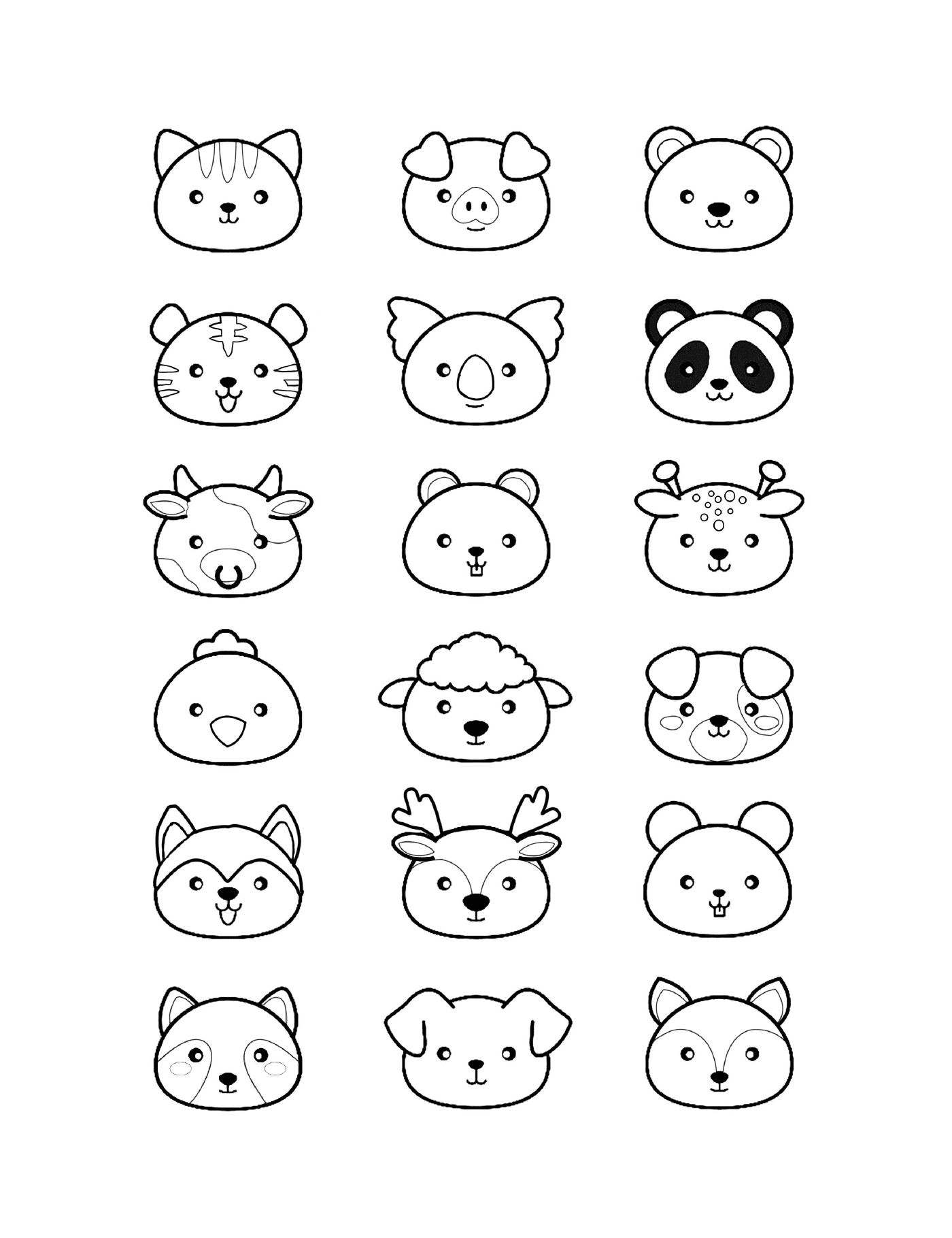   Différentes faces d'animaux kawaii 