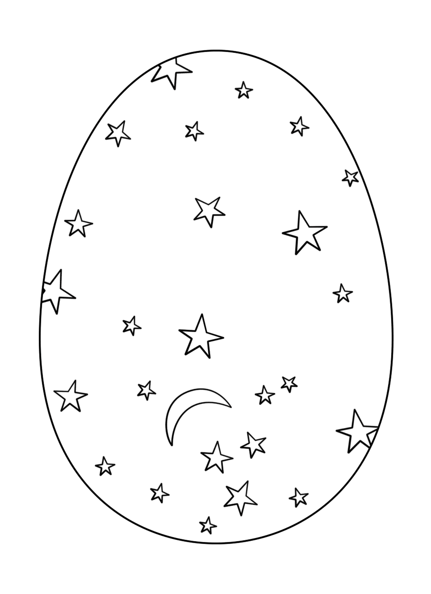   Oeuf de Pâques décoré avec des étoiles et une lune 