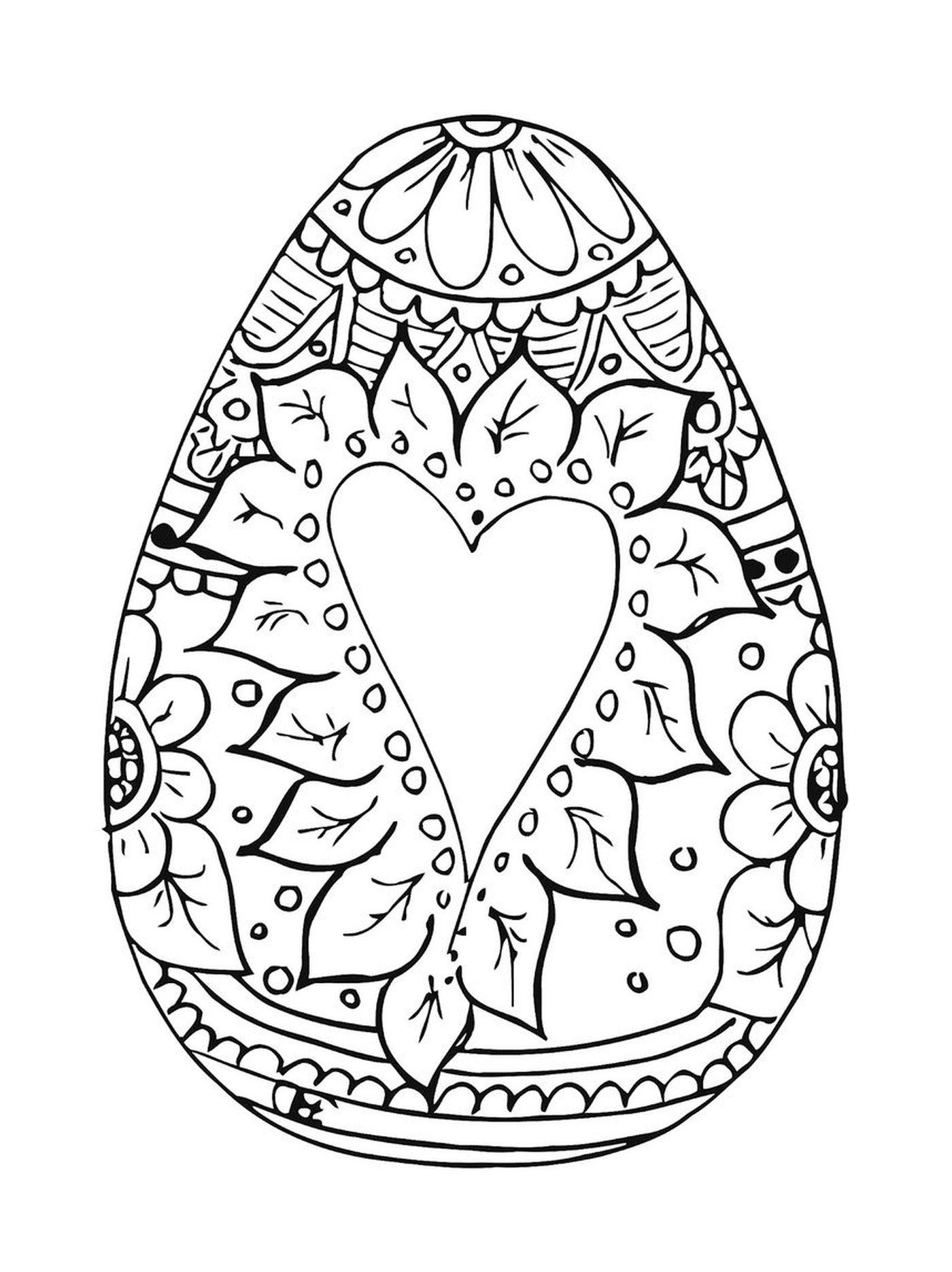   Oeuf de Pâques mandala pour adultes avec un cœur 