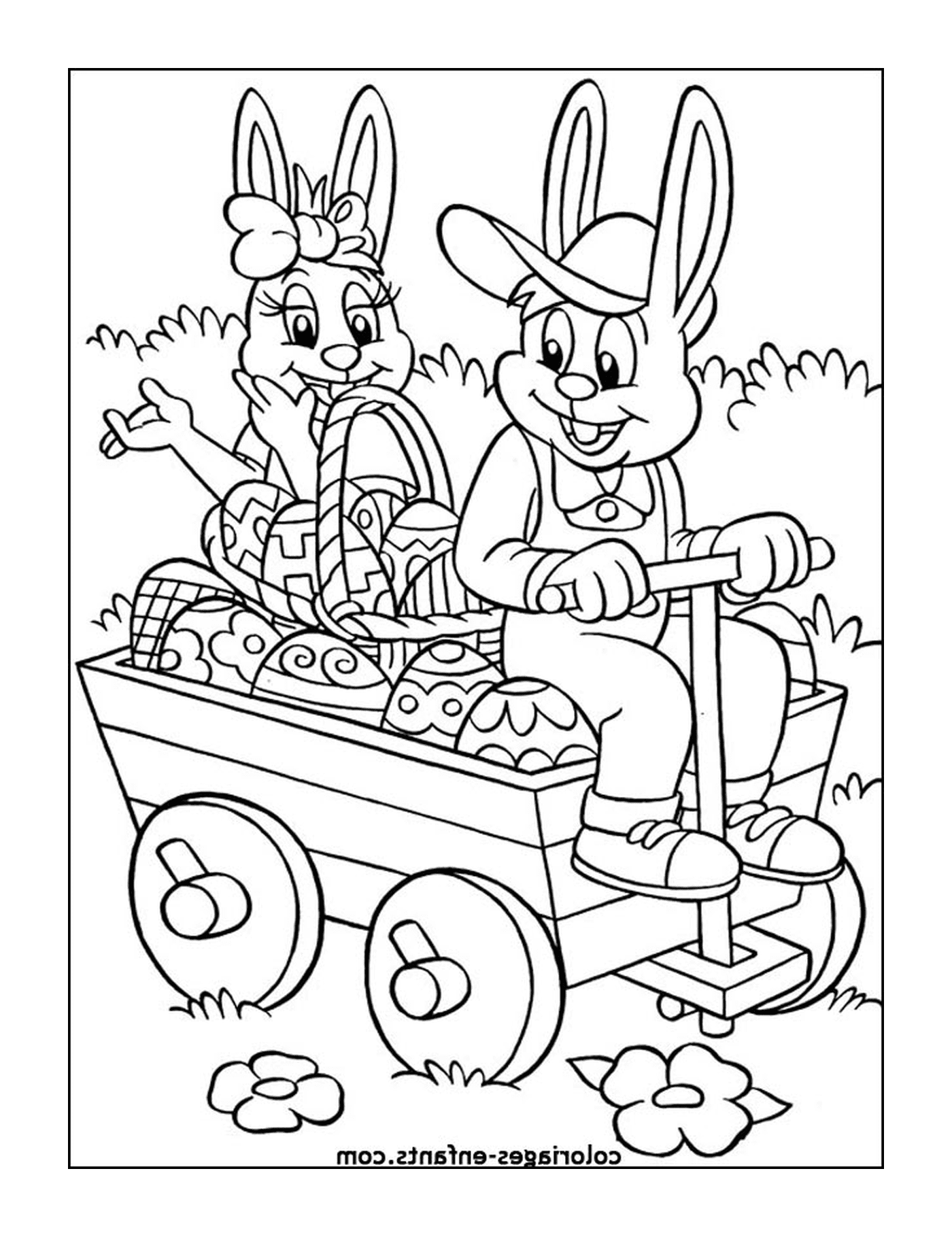   Un lapin de Pâques tirant un chariot 