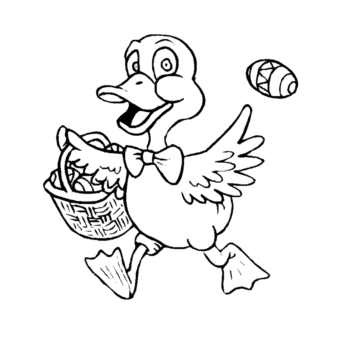   Un canard portant un panier de Pâques 