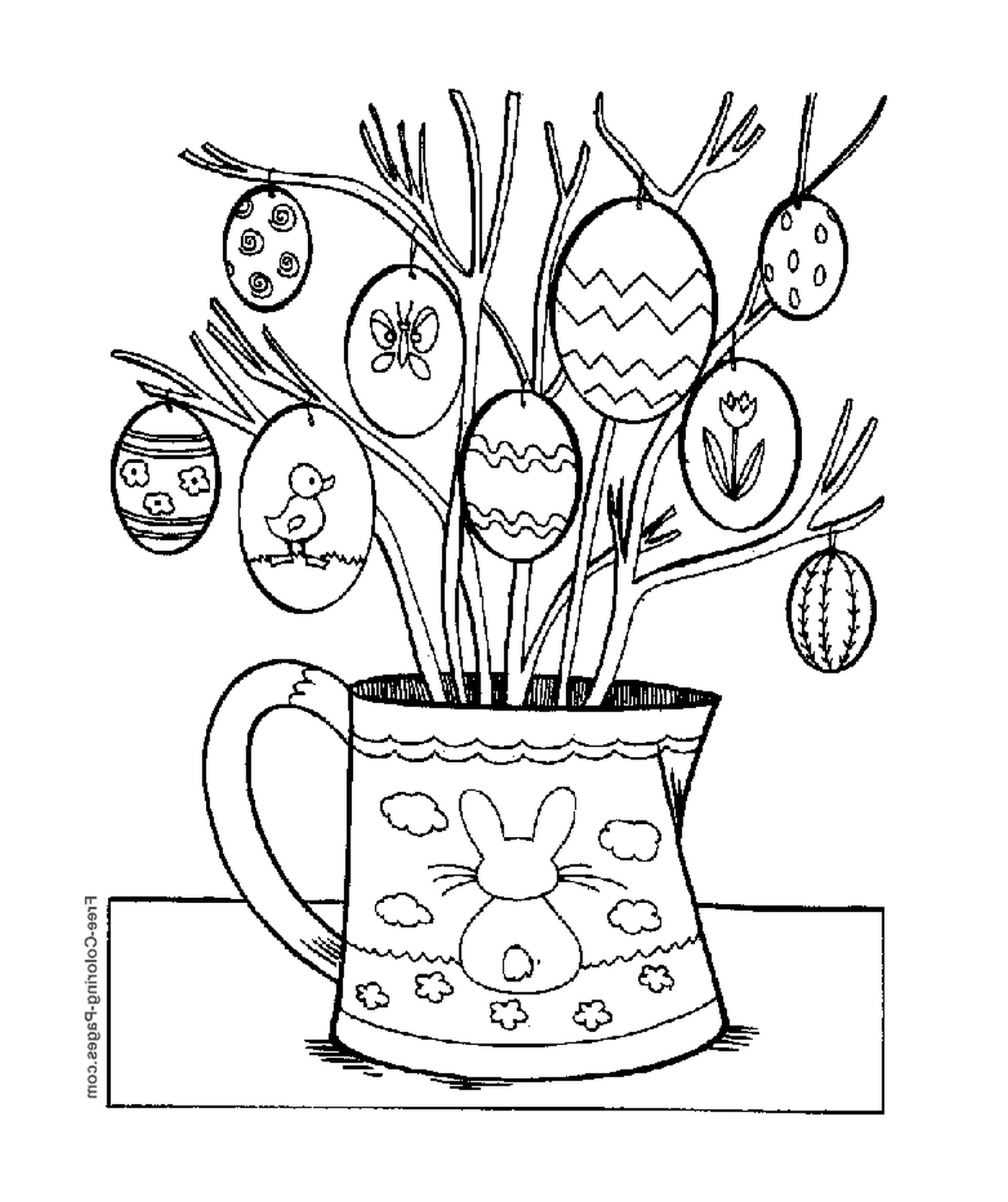   Un vase rempli de branches et d'œufs 