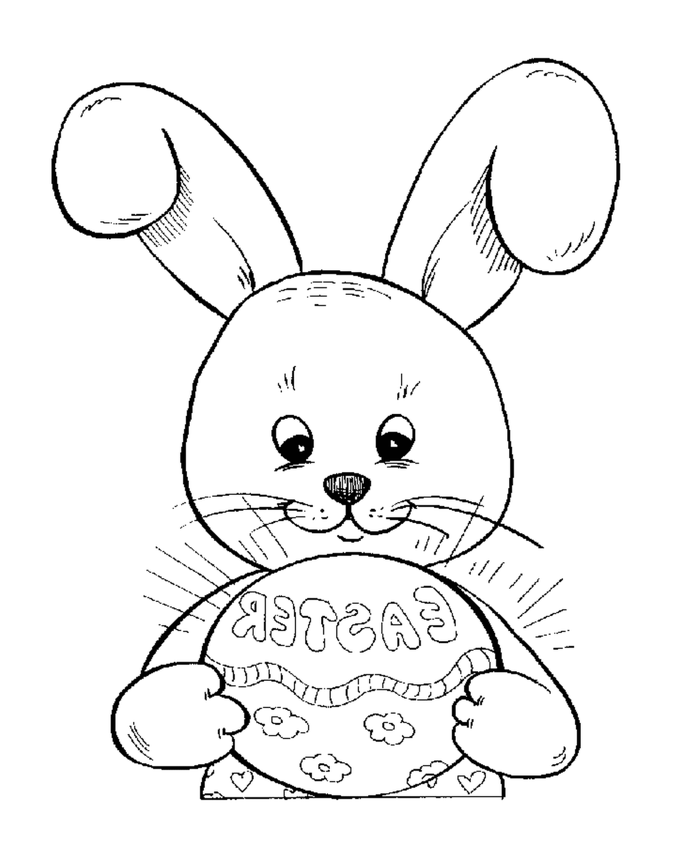   Un lapin de Pâques tenant un œuf de Pâques 