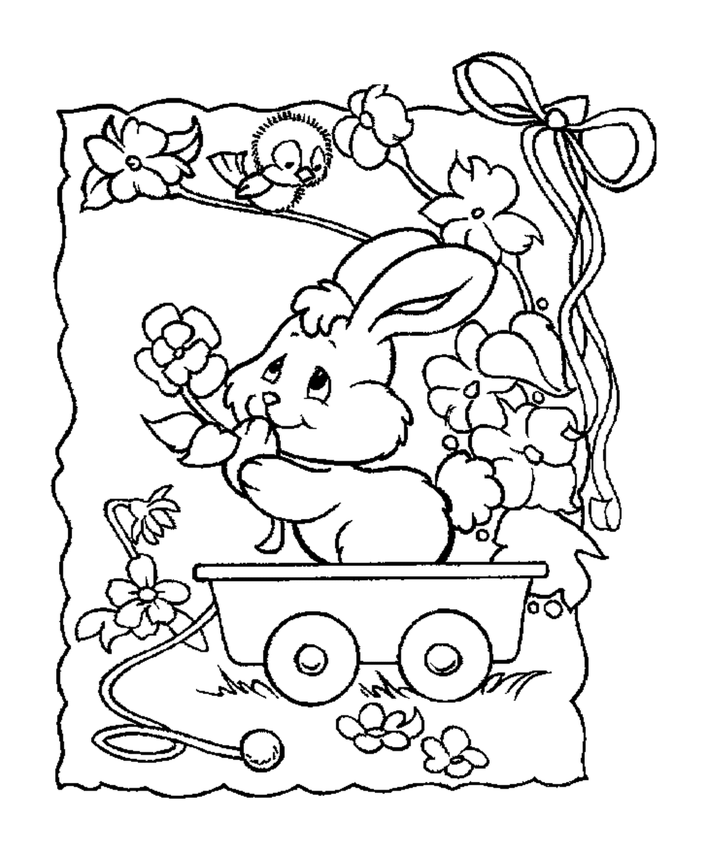   Un lapin assis dans un chariot 