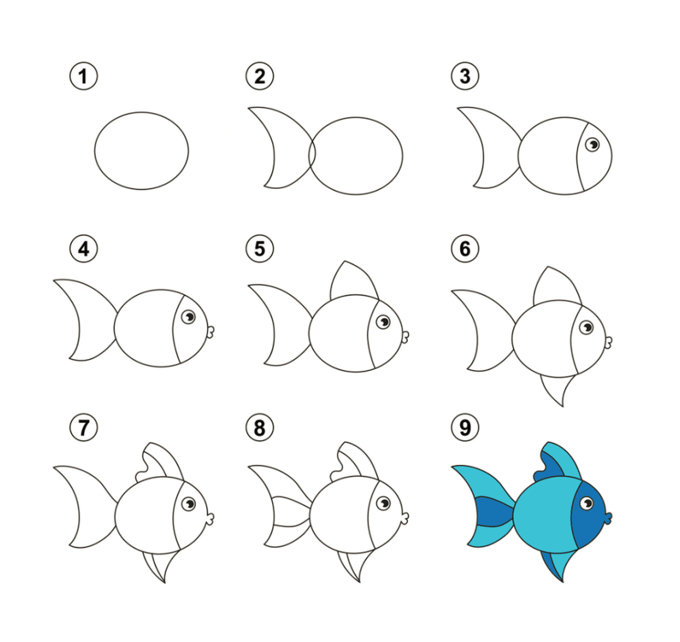   Des instructions étape par étape sur la façon de dessiner un poisson 