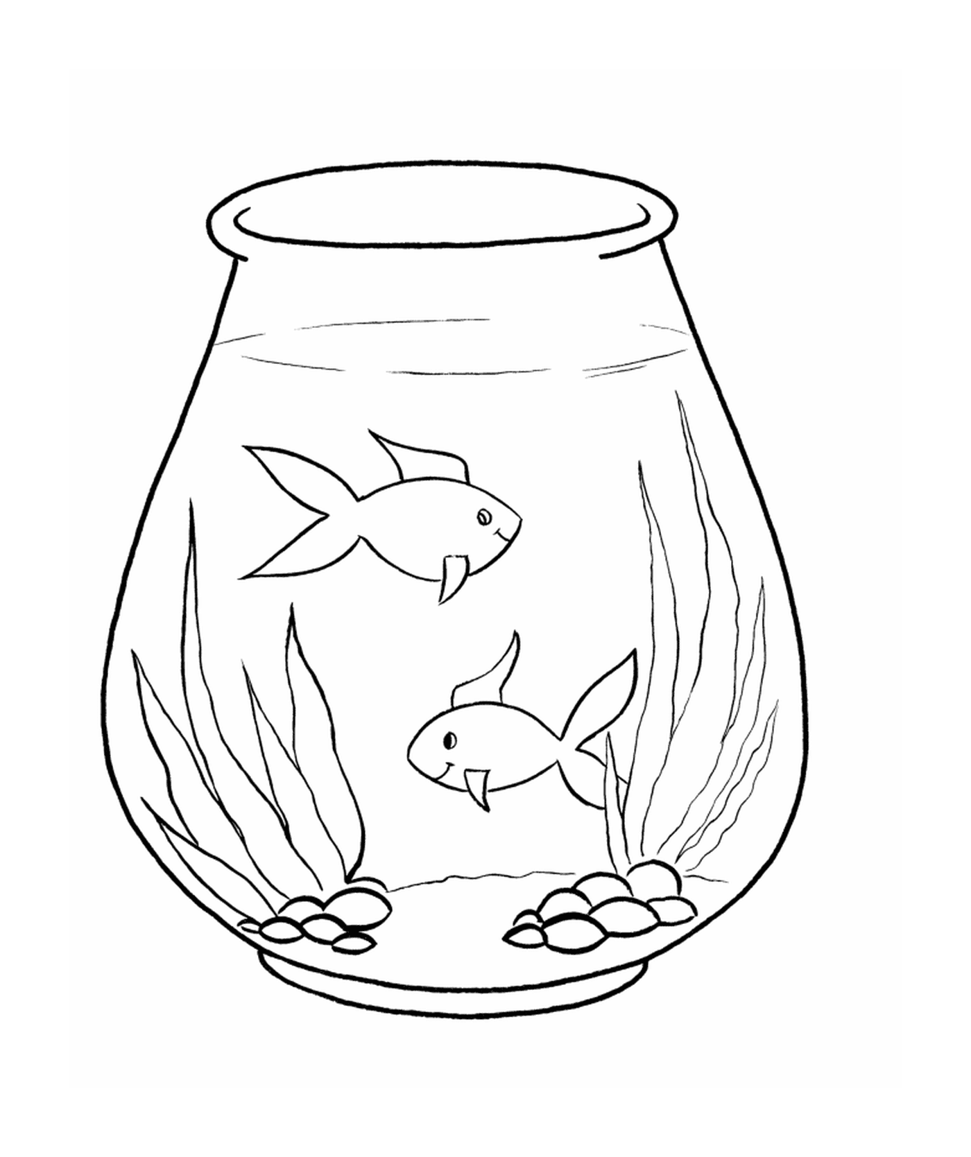   Un bocal à poissons avec deux poissons à l'intérieur 