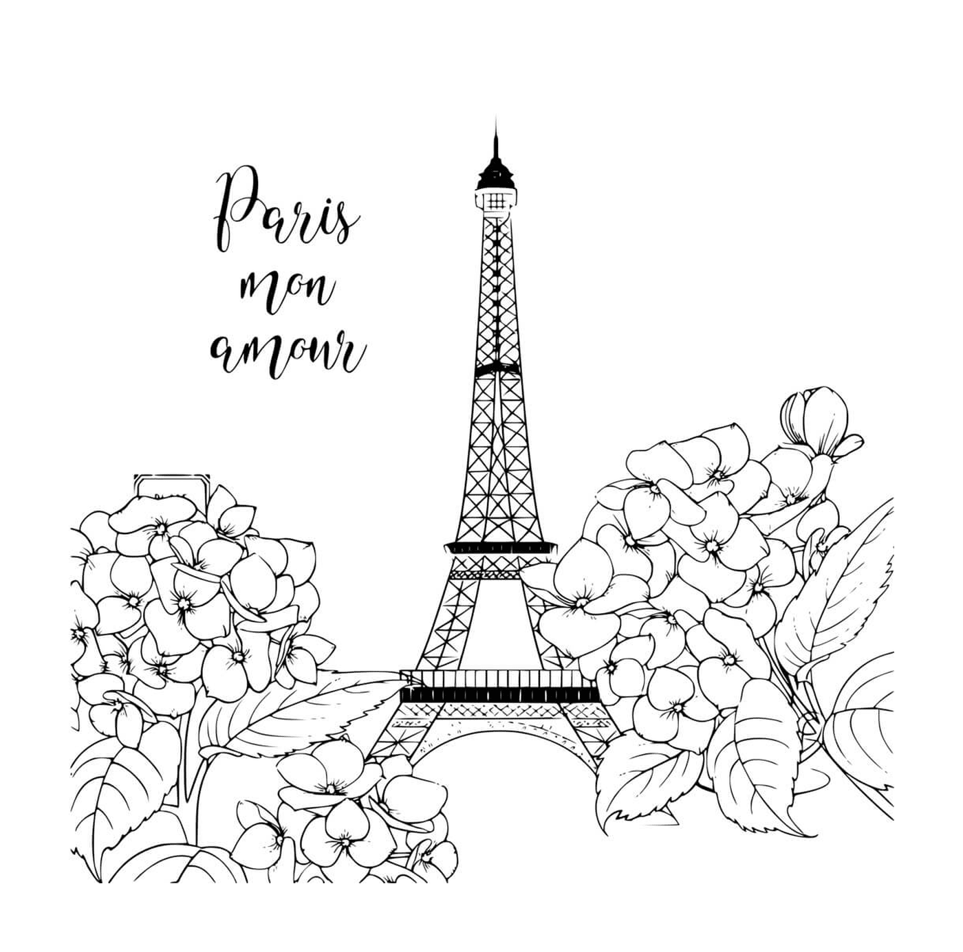   Paris romantique fleurs et Tour Eiffel 