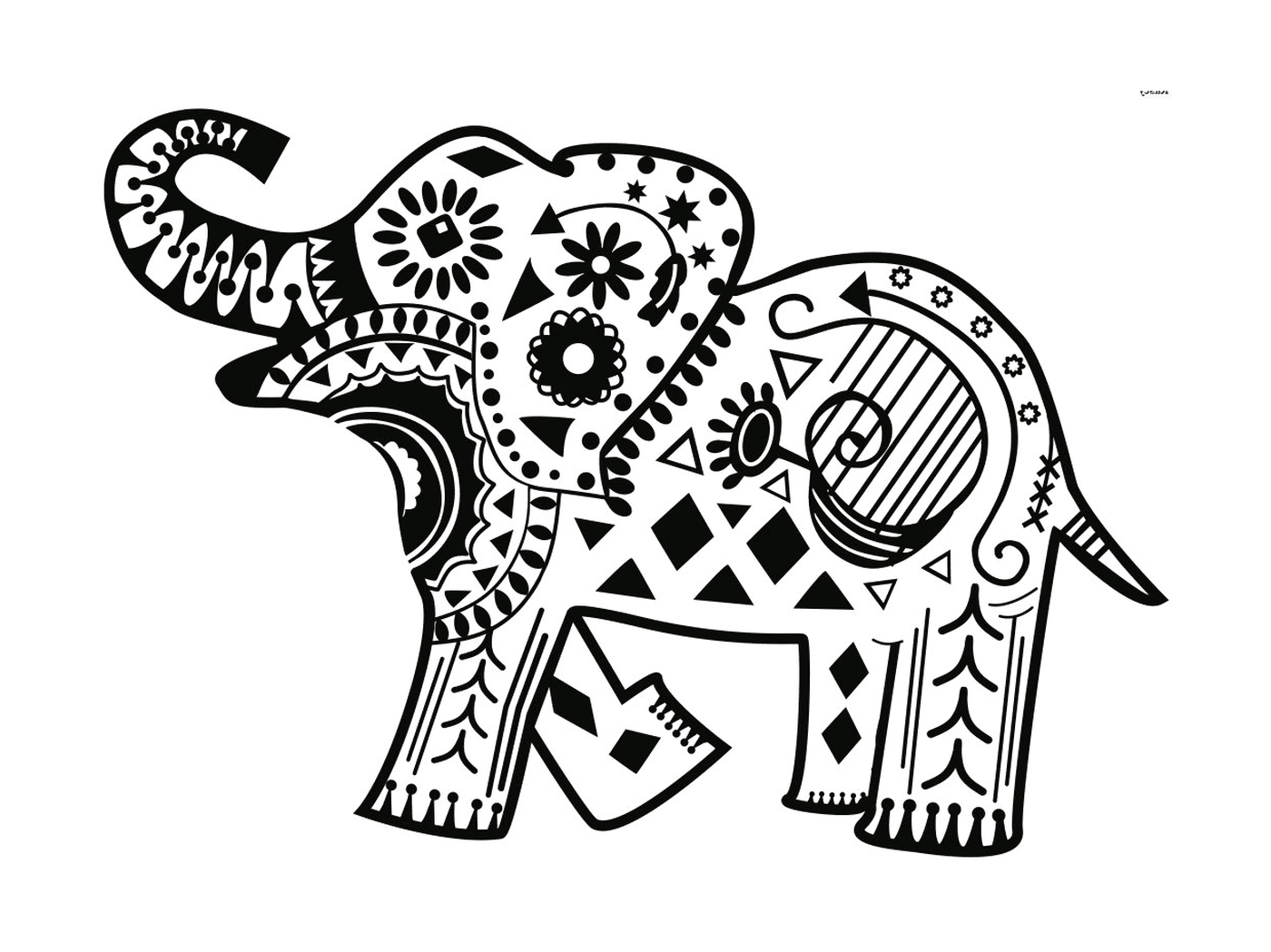   Henné, éléphant, motifs amusants 