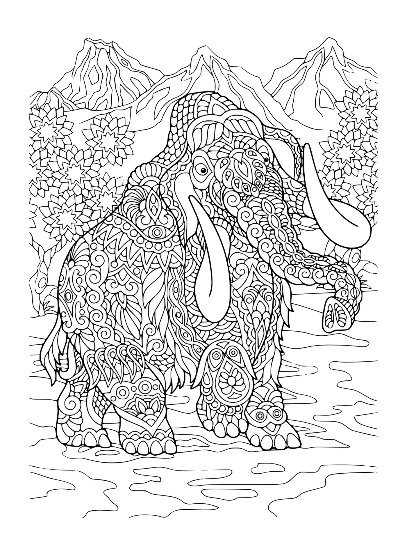   Mammouth, éléphant, adulte, Zentangle 