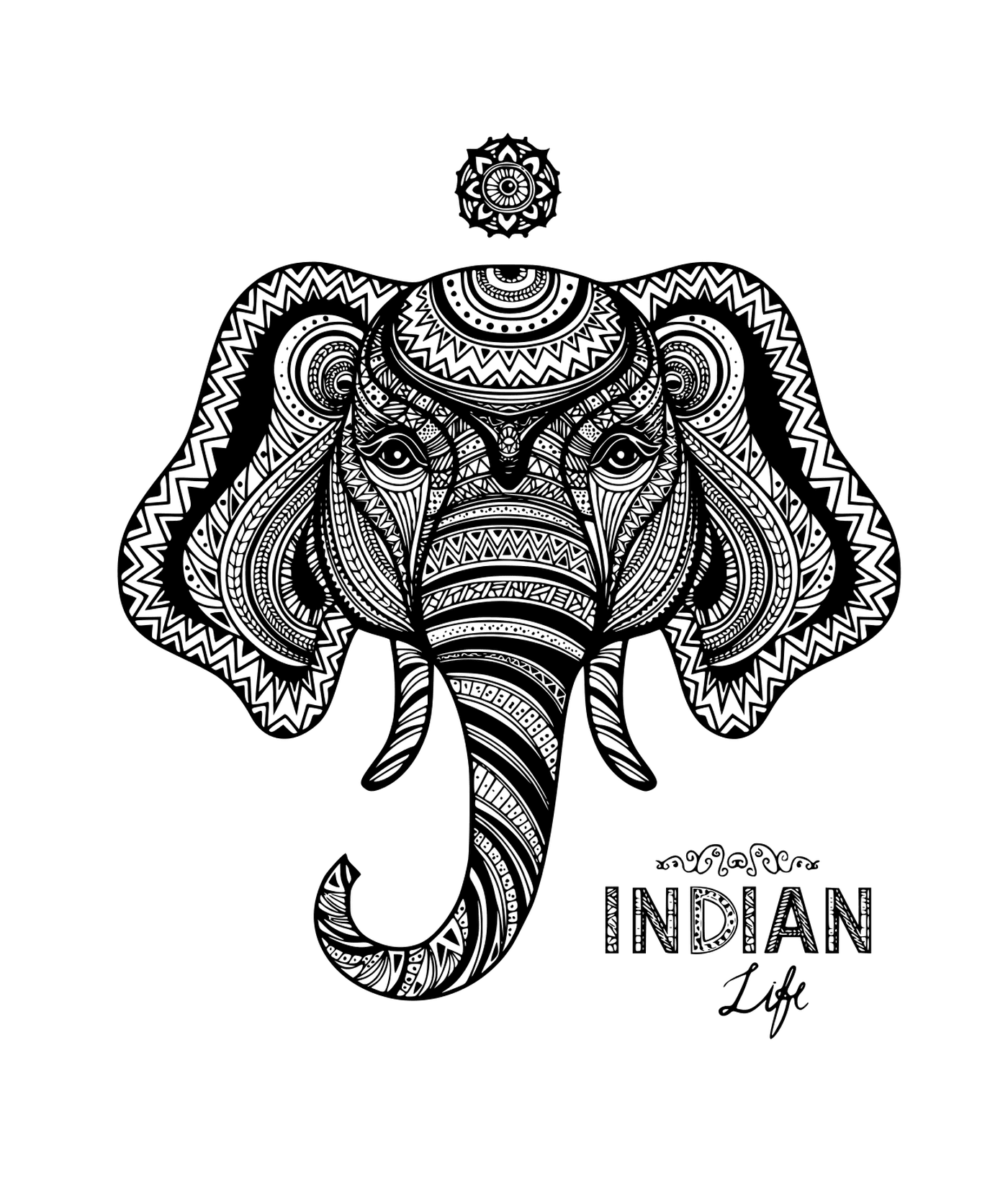   Éléphant indien adulte, Zentangle 