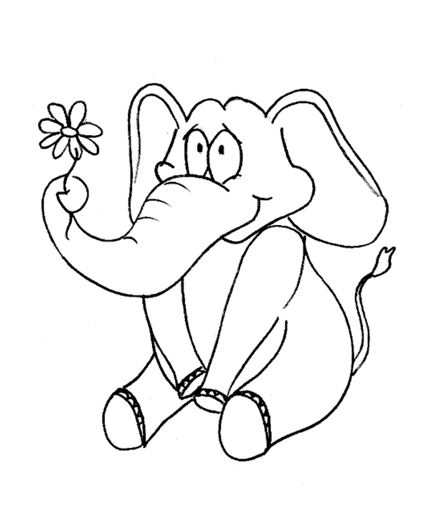   Un éléphant tenant une fleur 