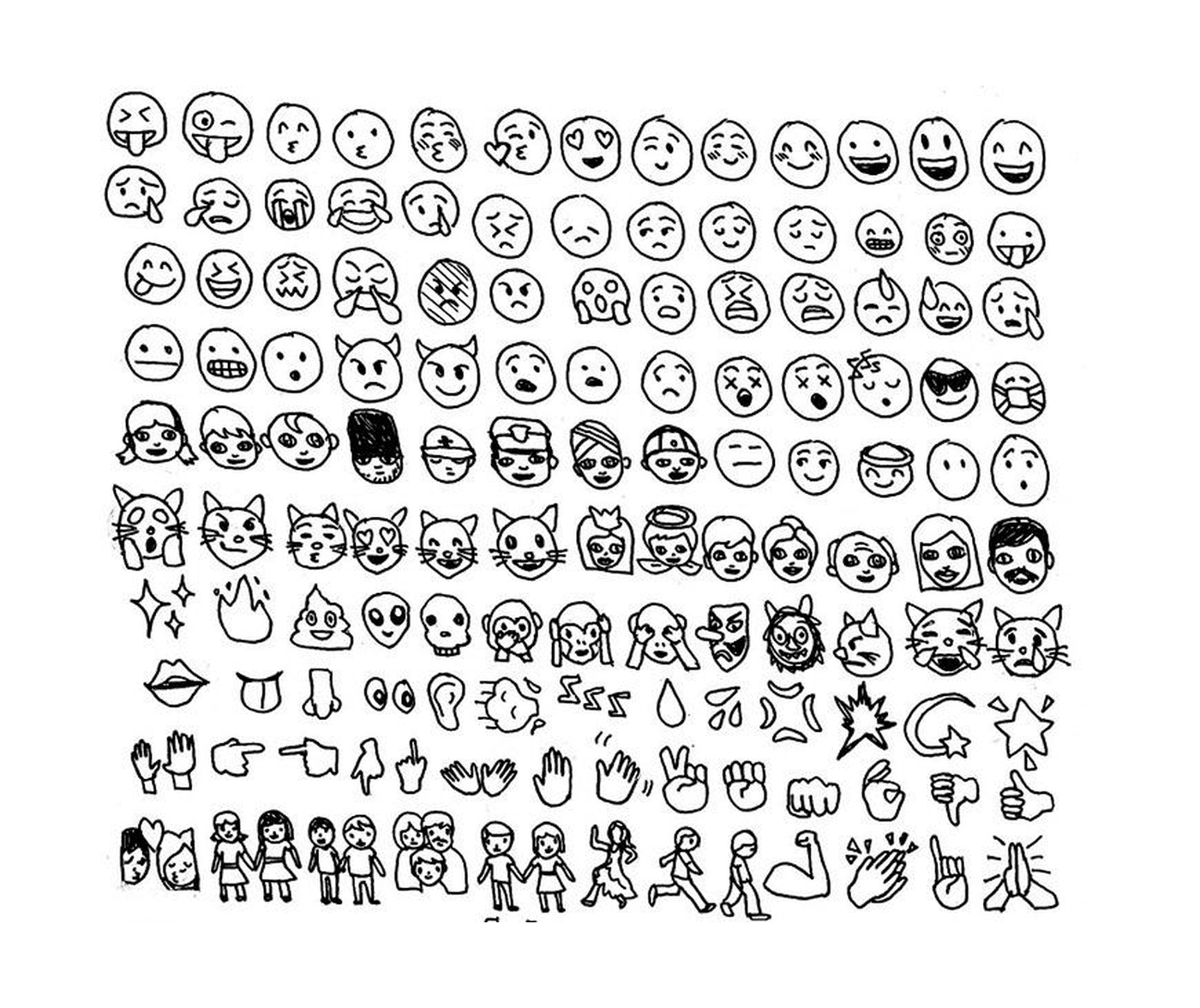   Un ensemble de différents visages dessinés sur du papier 