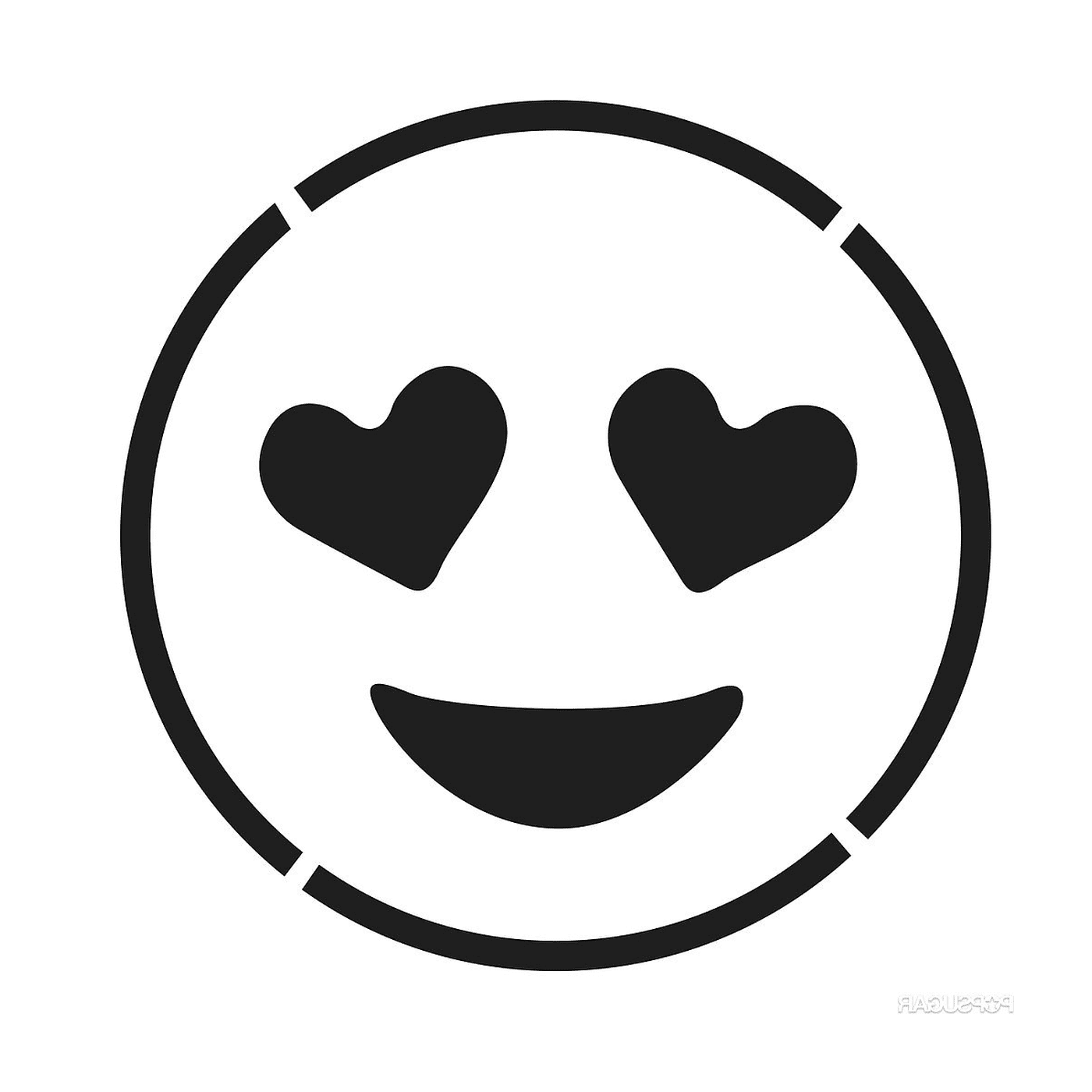   Un visage souriant avec des cœurs en noir et blanc 