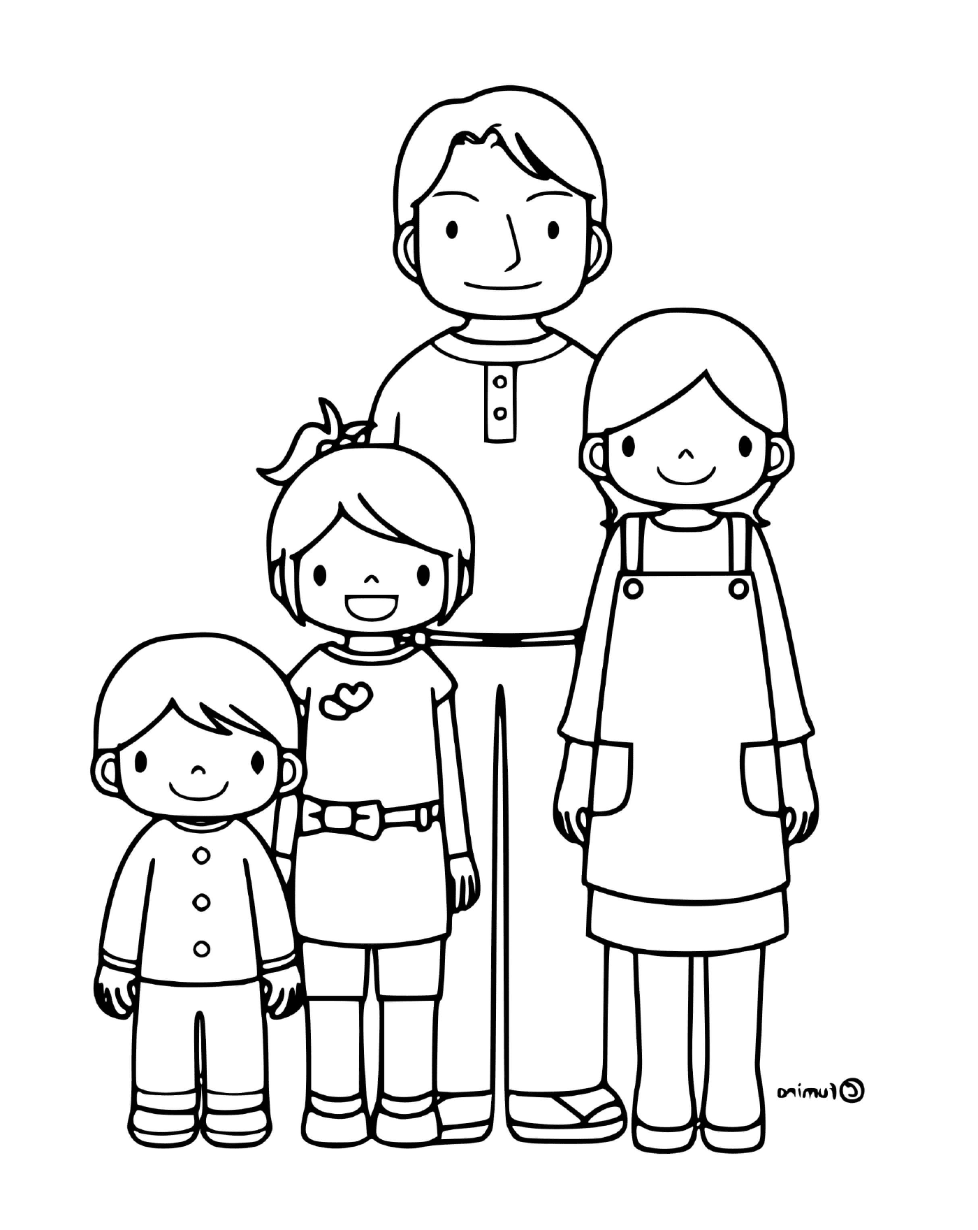   Une famille de quatre personnes réunies 