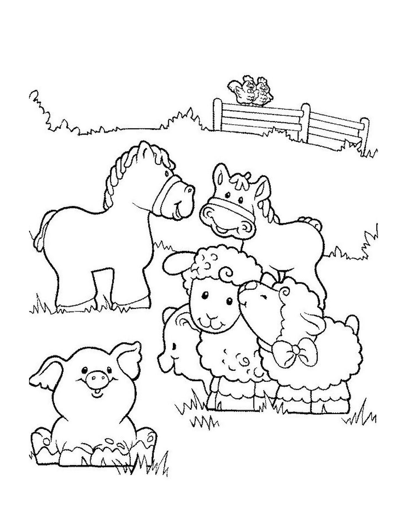   un cheval, un mouton et un cochon 