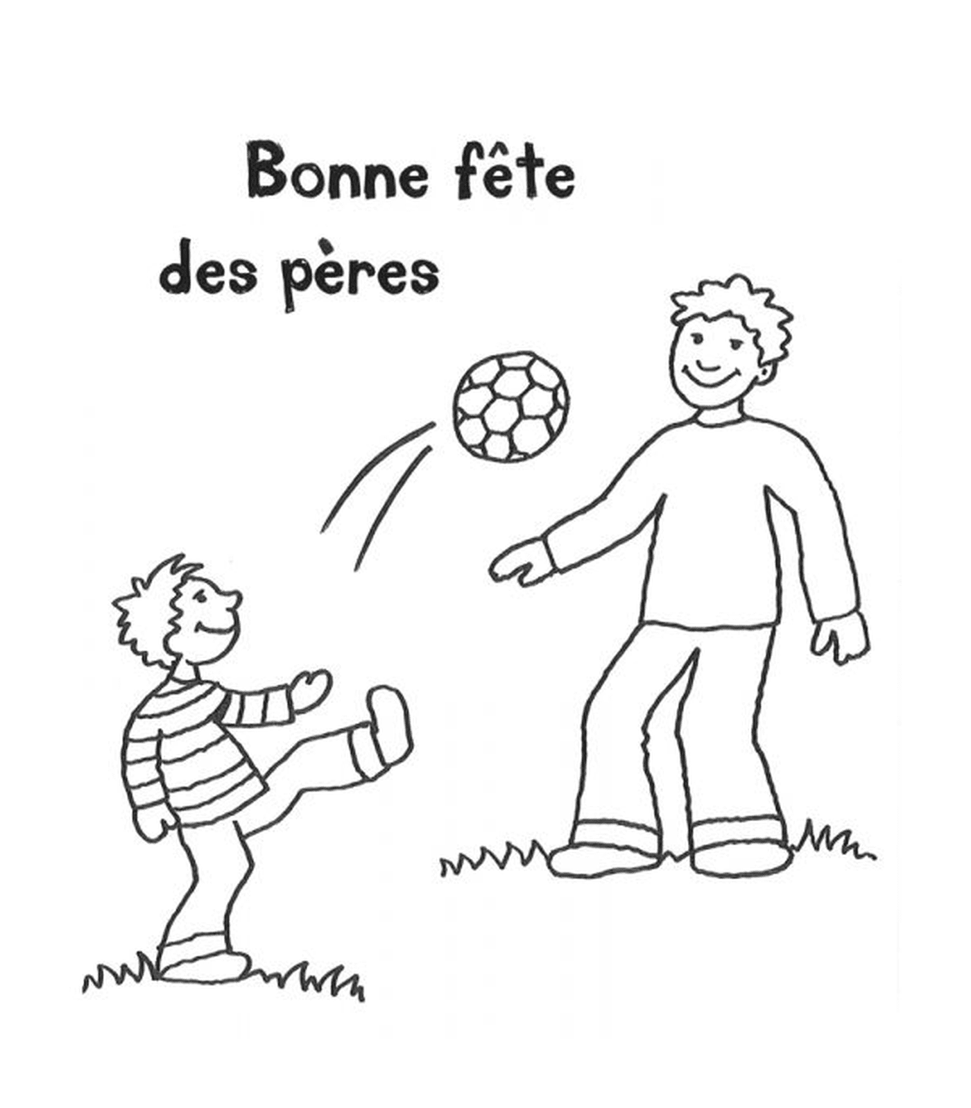   Un homme et un garçon jouent avec un ballon 