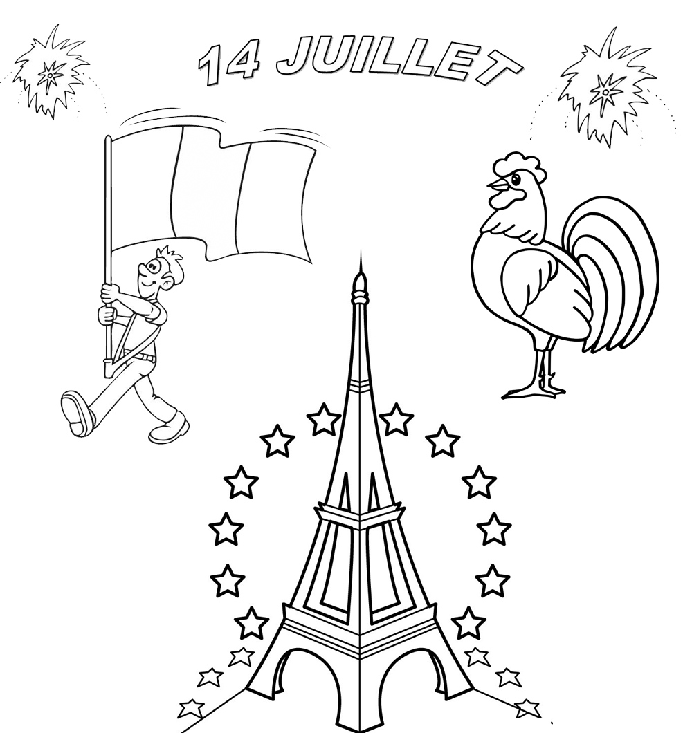   Un coq, un drapeau et la tour Eiffel 