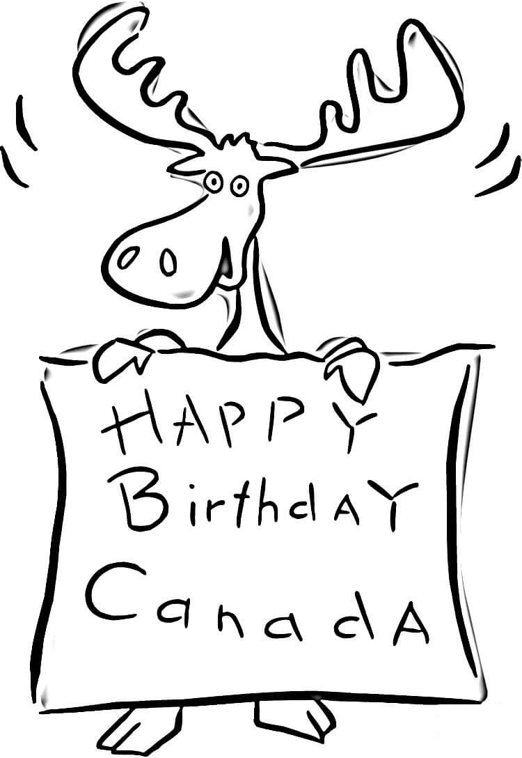   Un orignal tenant une pancarte disant Joyeux anniversaire Canada 