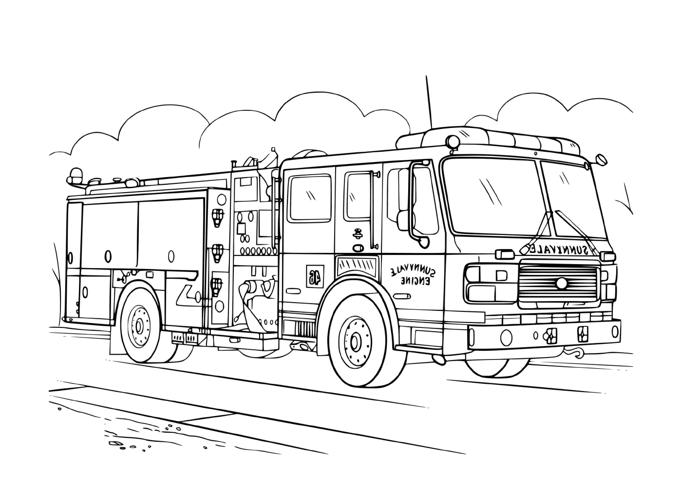   Camion pompier réaliste, dessin 