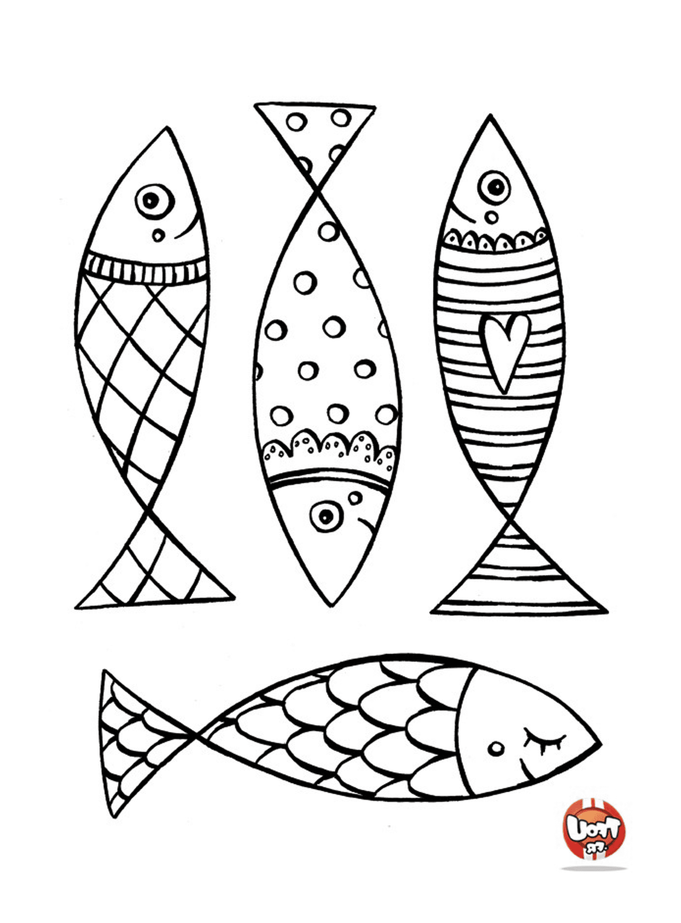   Ensemble de quatre designs de poissons différents 