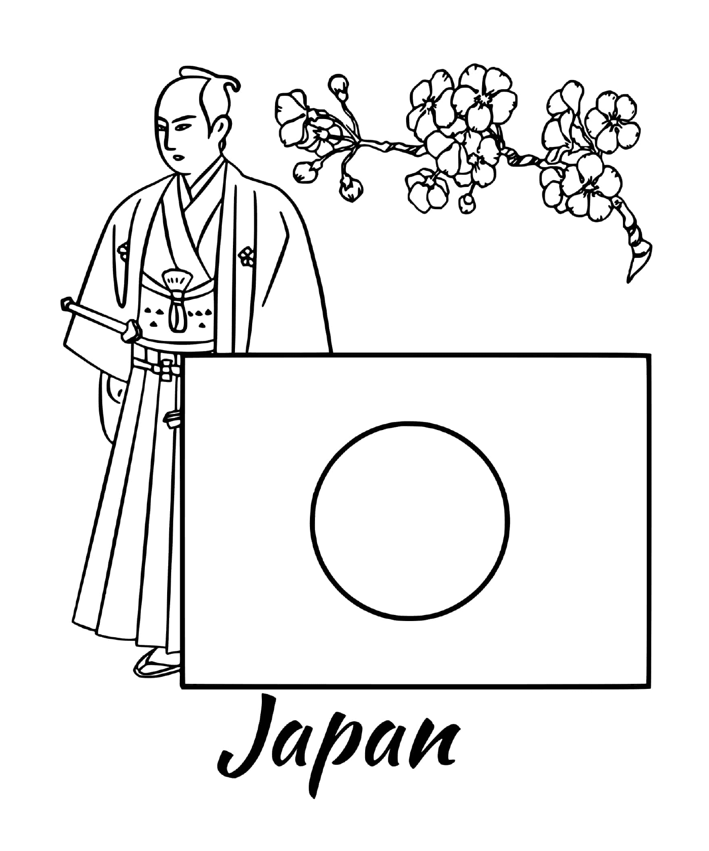   Drapeau du Japon avec un samouraï 