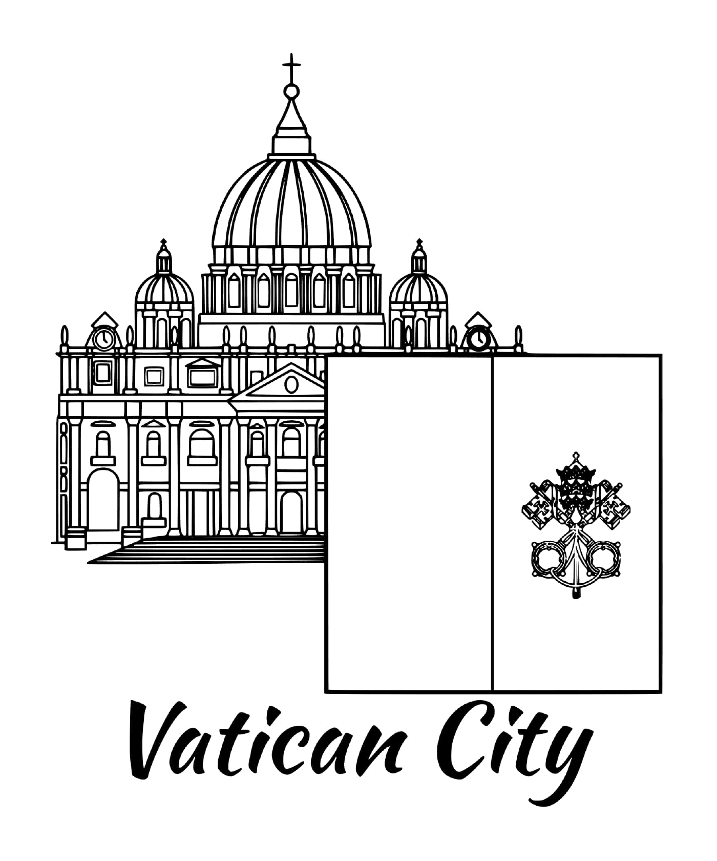   Drapeau du Vatican avec la basilique Saint-Pierre 