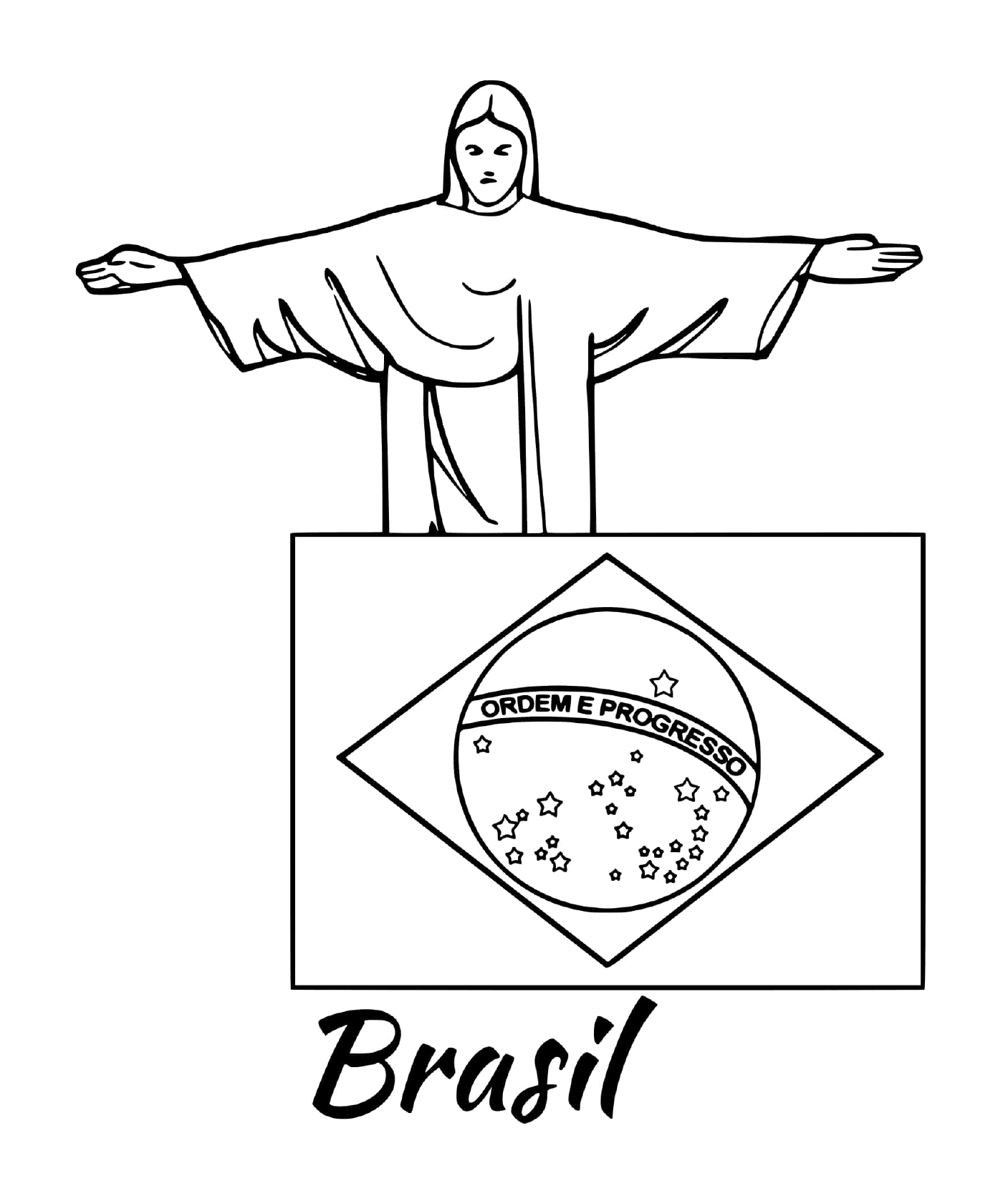   Drapeau du Brésil avec une statue de Jésus 