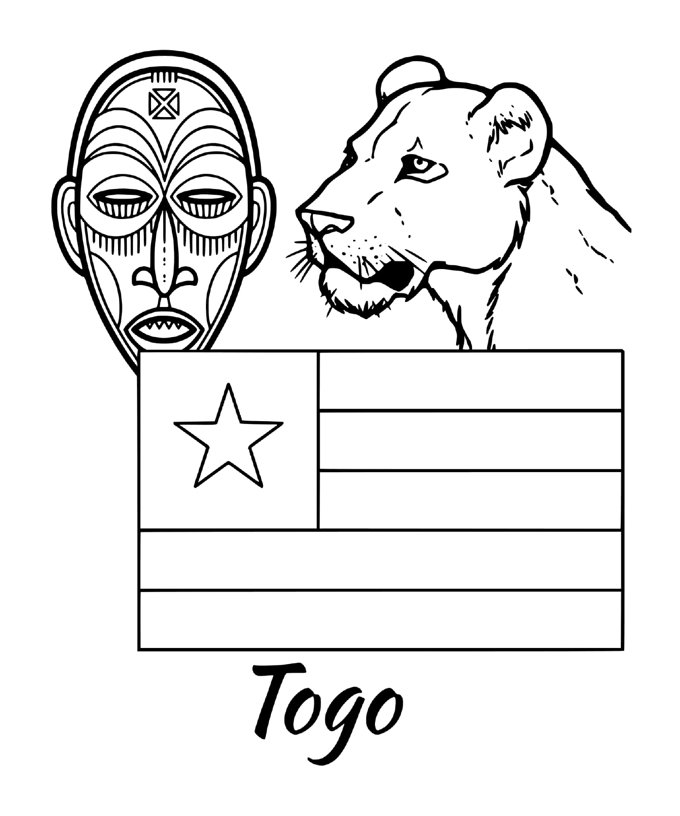   Drapeau du Togo avec un masque tribal 