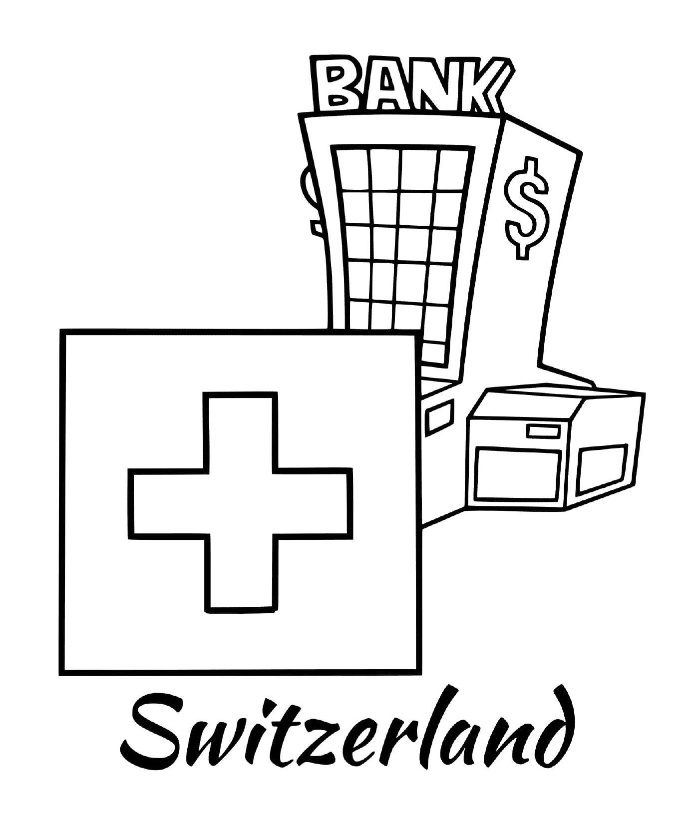   Drapeau de la Suisse avec une banque 