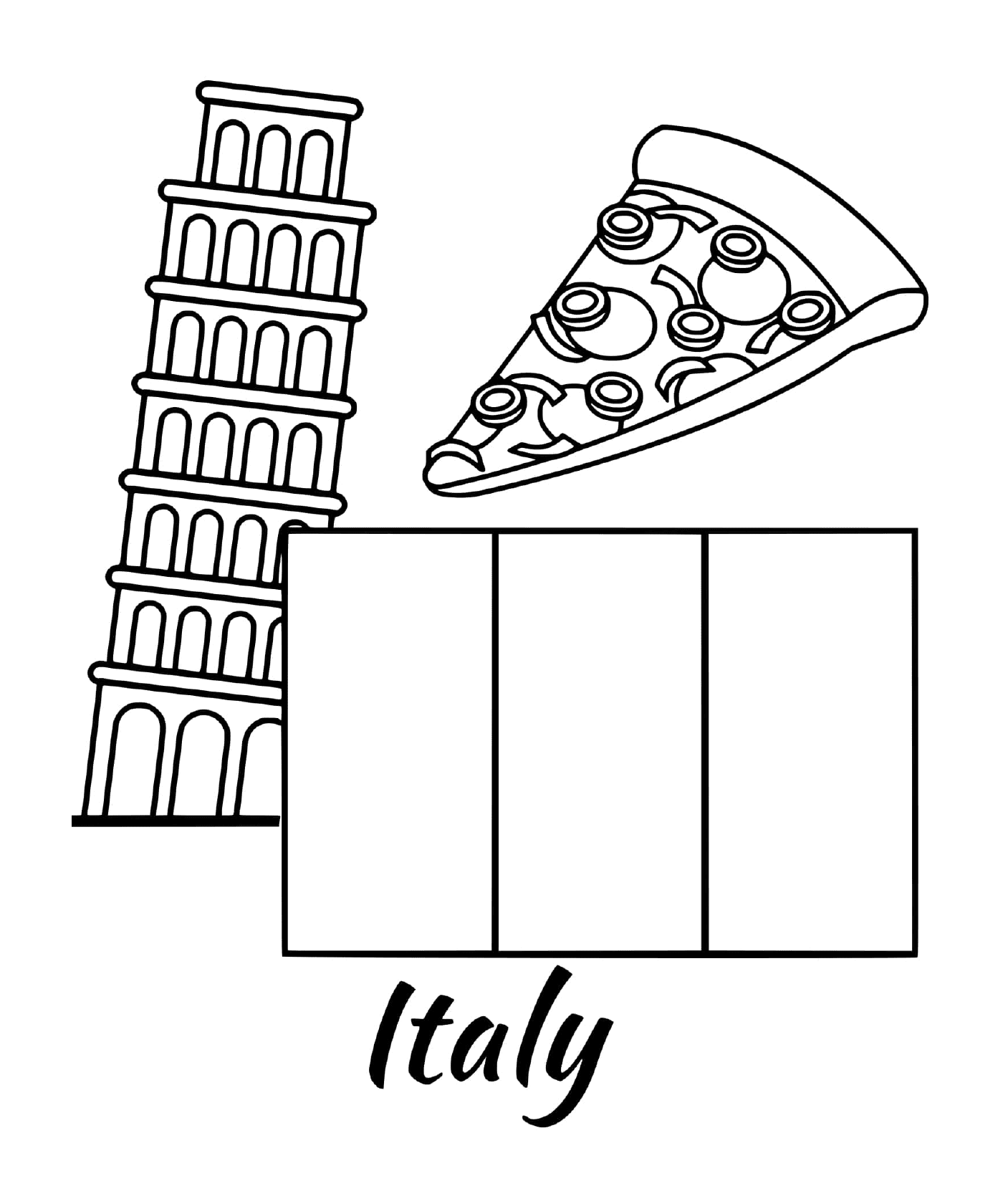   Drapeau de l'Italie avec une pizza 