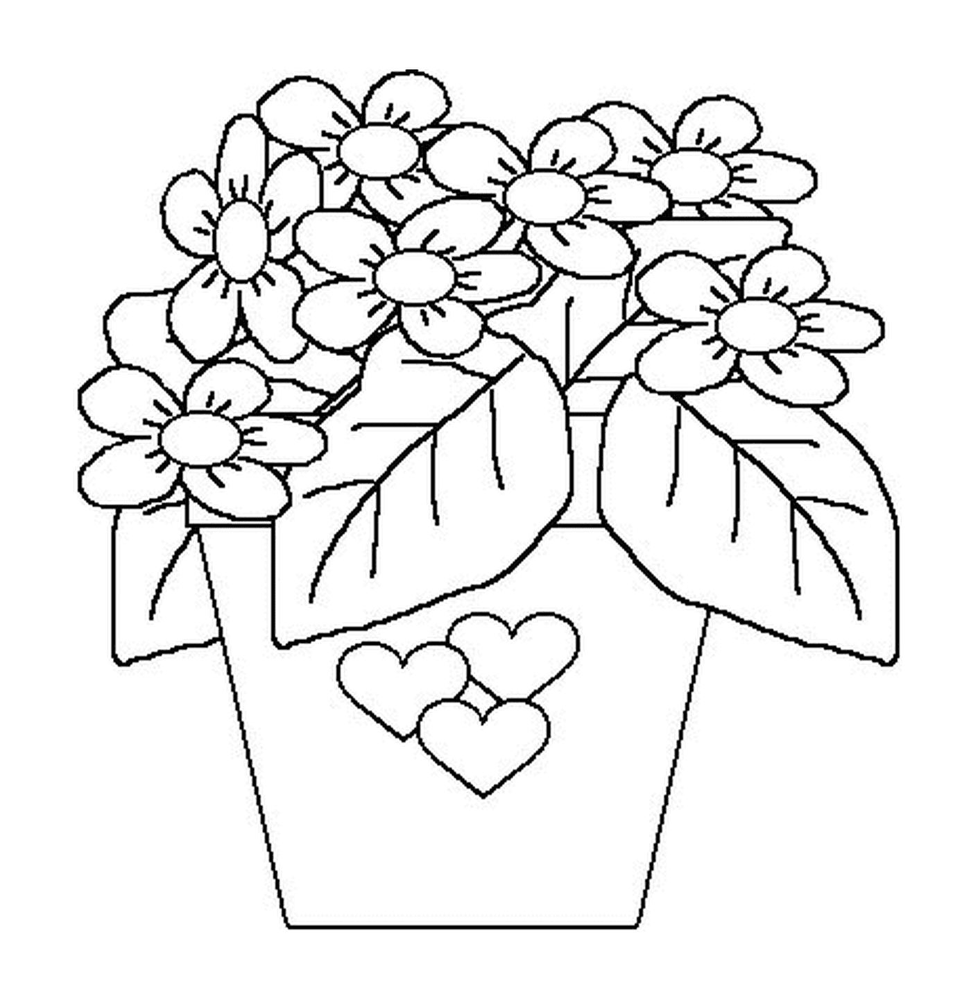   Pot de fleurs et cœurs 