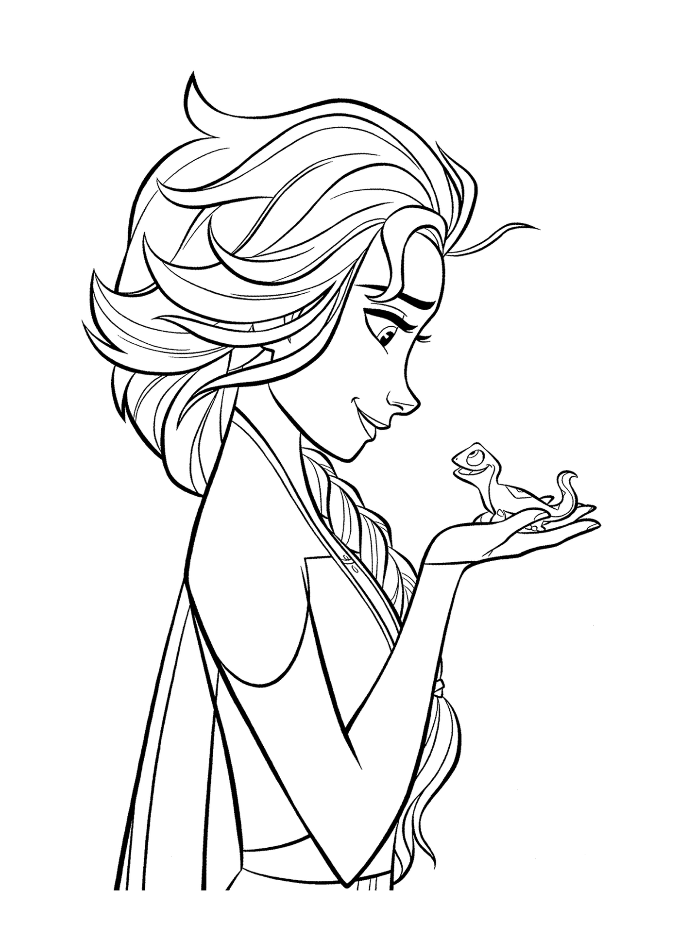   Elsa avec le lézard Bruni de La Reine des Neiges 2 