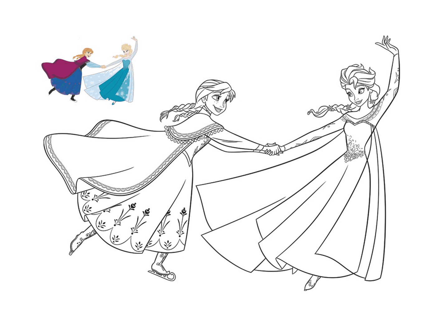   Elsa et Anna patinent joyeusement 