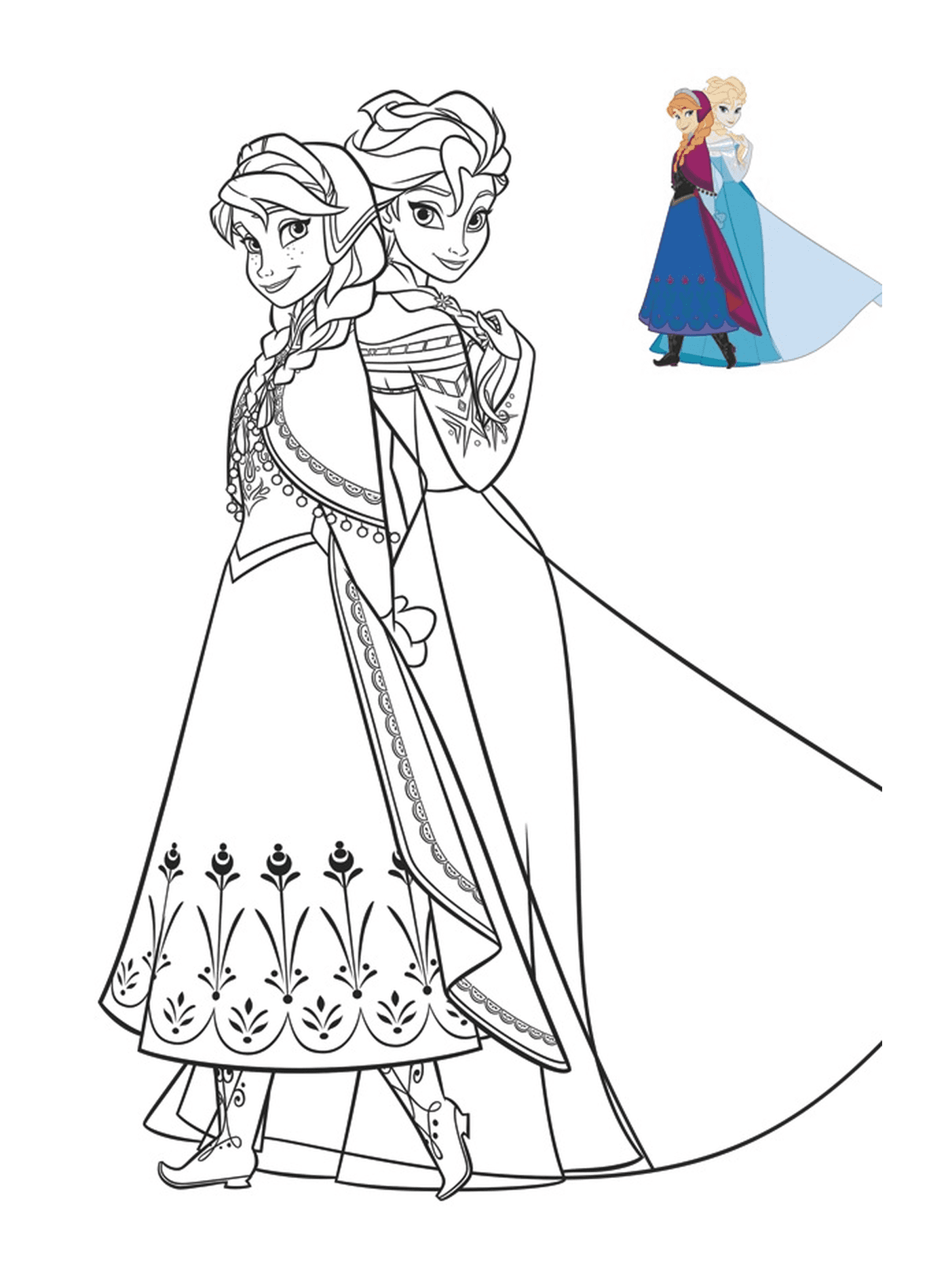   Anna et Elsa en superbes robes 