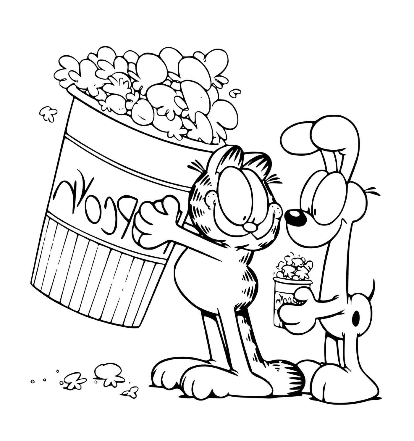   Garfield et Odie partagent du popcorn 