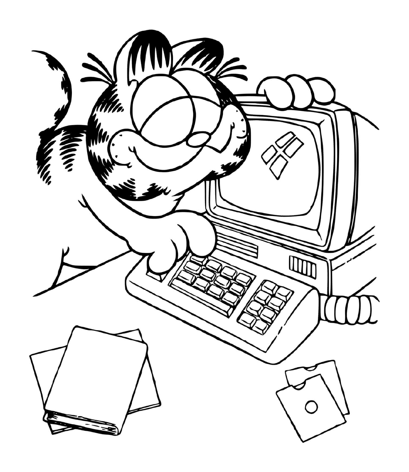   Garfield utilise un ordinateur 