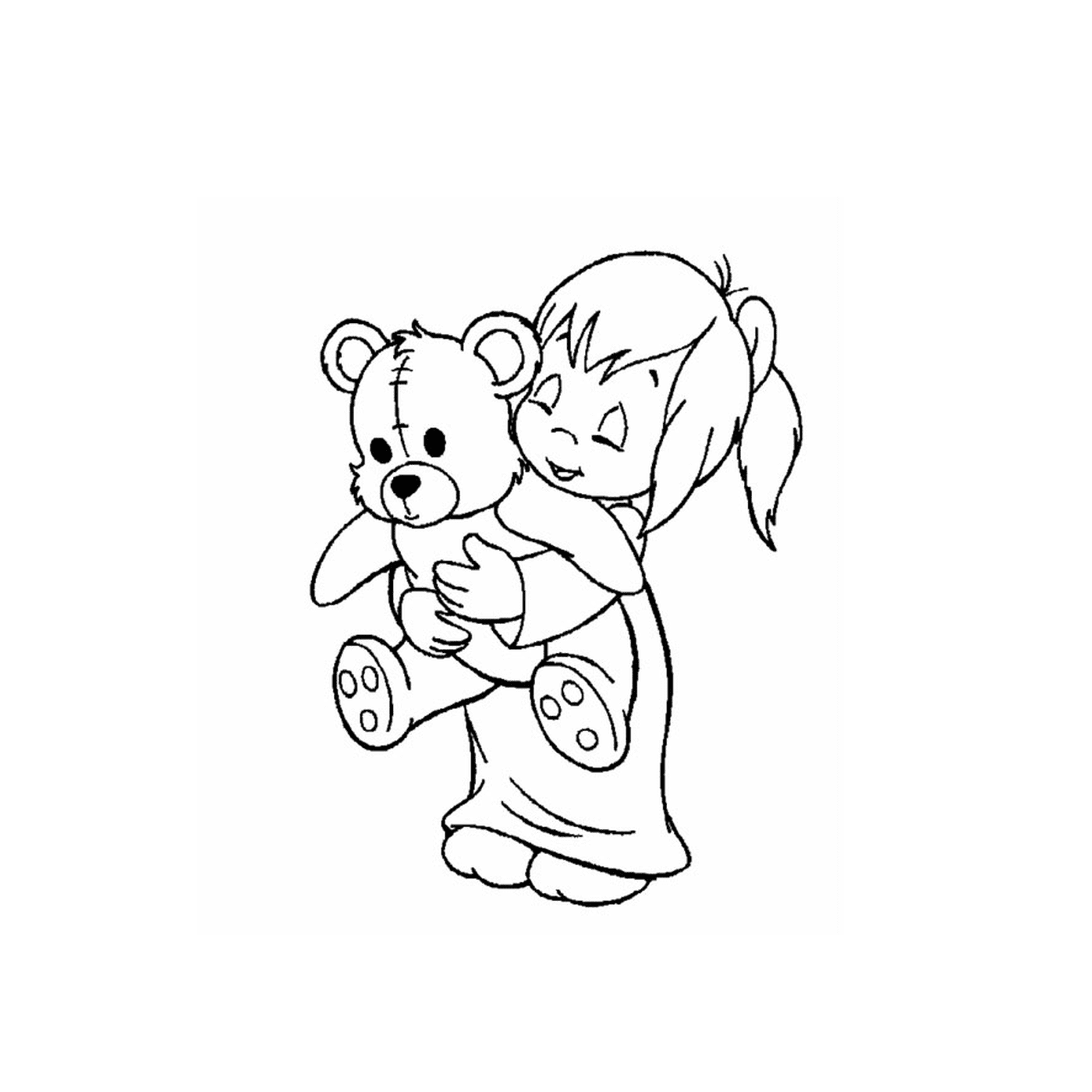   Une petite fille tenant un ours en peluche dans ses bras 