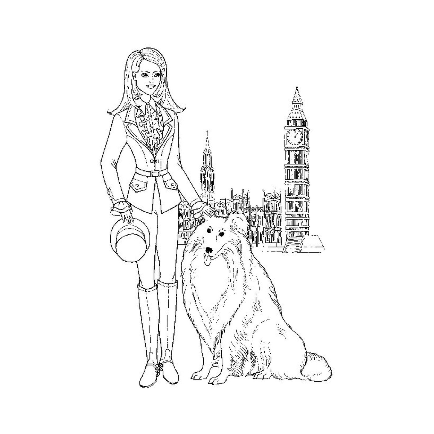   Une femme debout à côté d'un chien 