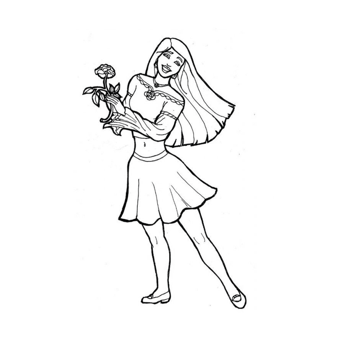   Une femme tenant une fleur dans sa main 