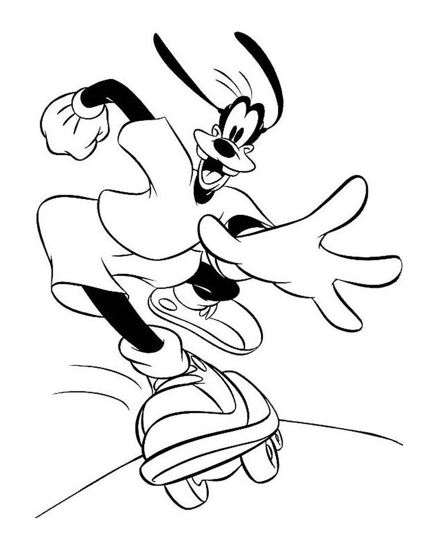   Dingo fait du skateboard en sautant dans les airs 