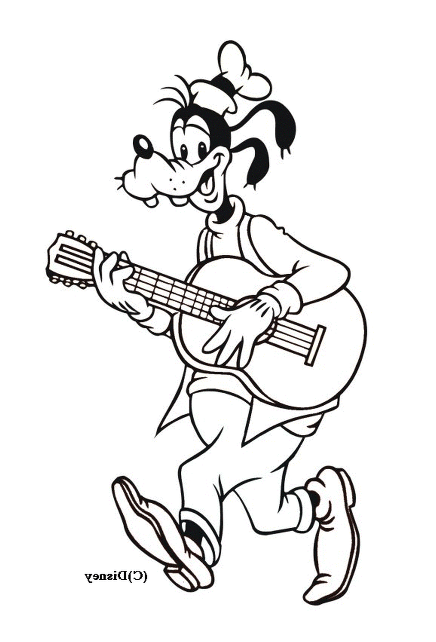   Dingo joue de la guitare en restant debout 