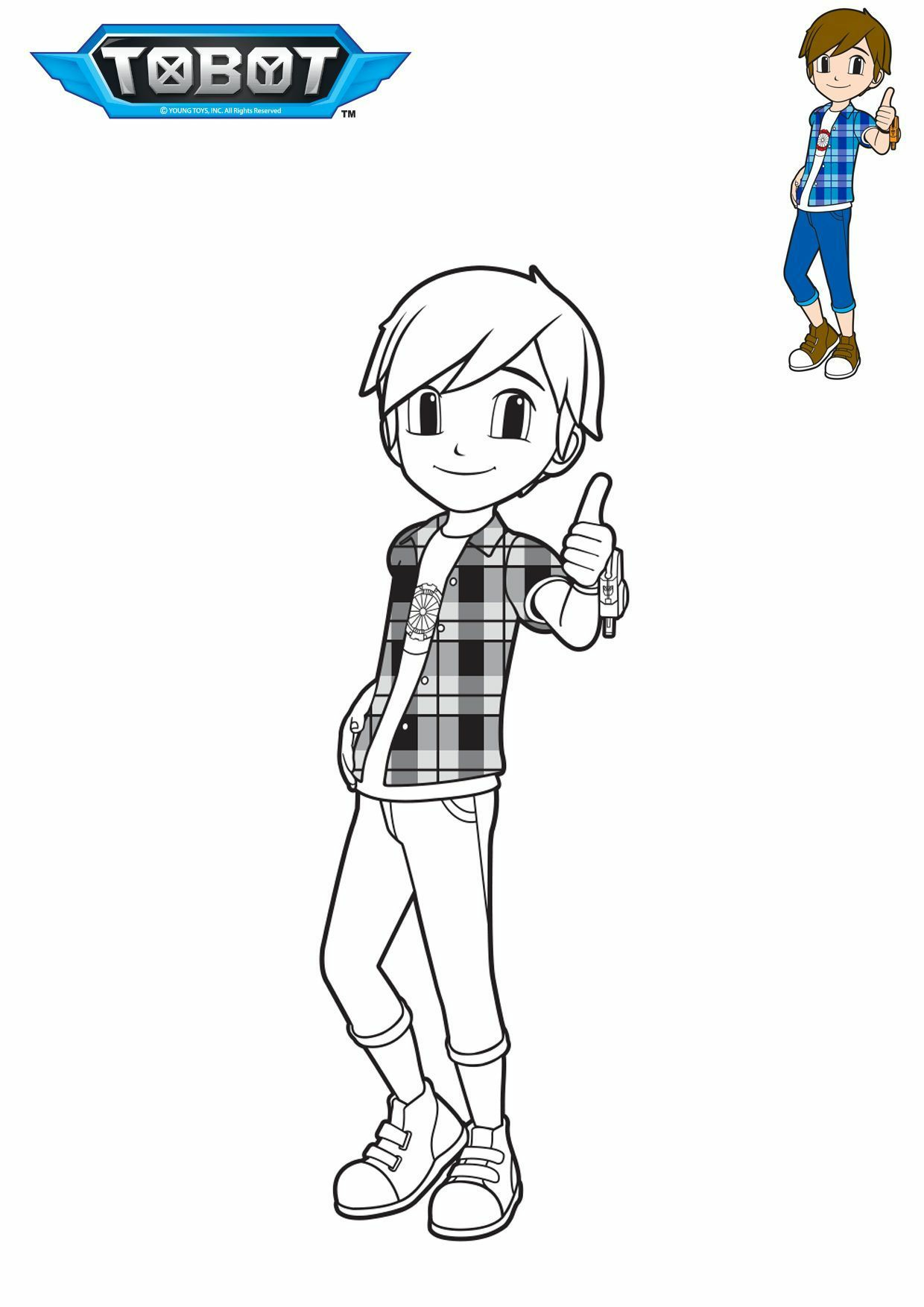   Tobot Ryan, un garçon faisant un pouce en l'air avec une chemise à carreaux 